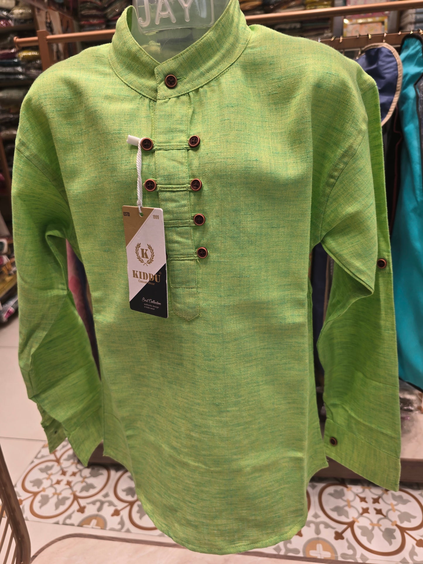 Cotton Half Kurta for Boys | Full Sleeves | Premium Summer Wear | Soft Fabric Traditional Kurta – Age 6 to 7, Size 26