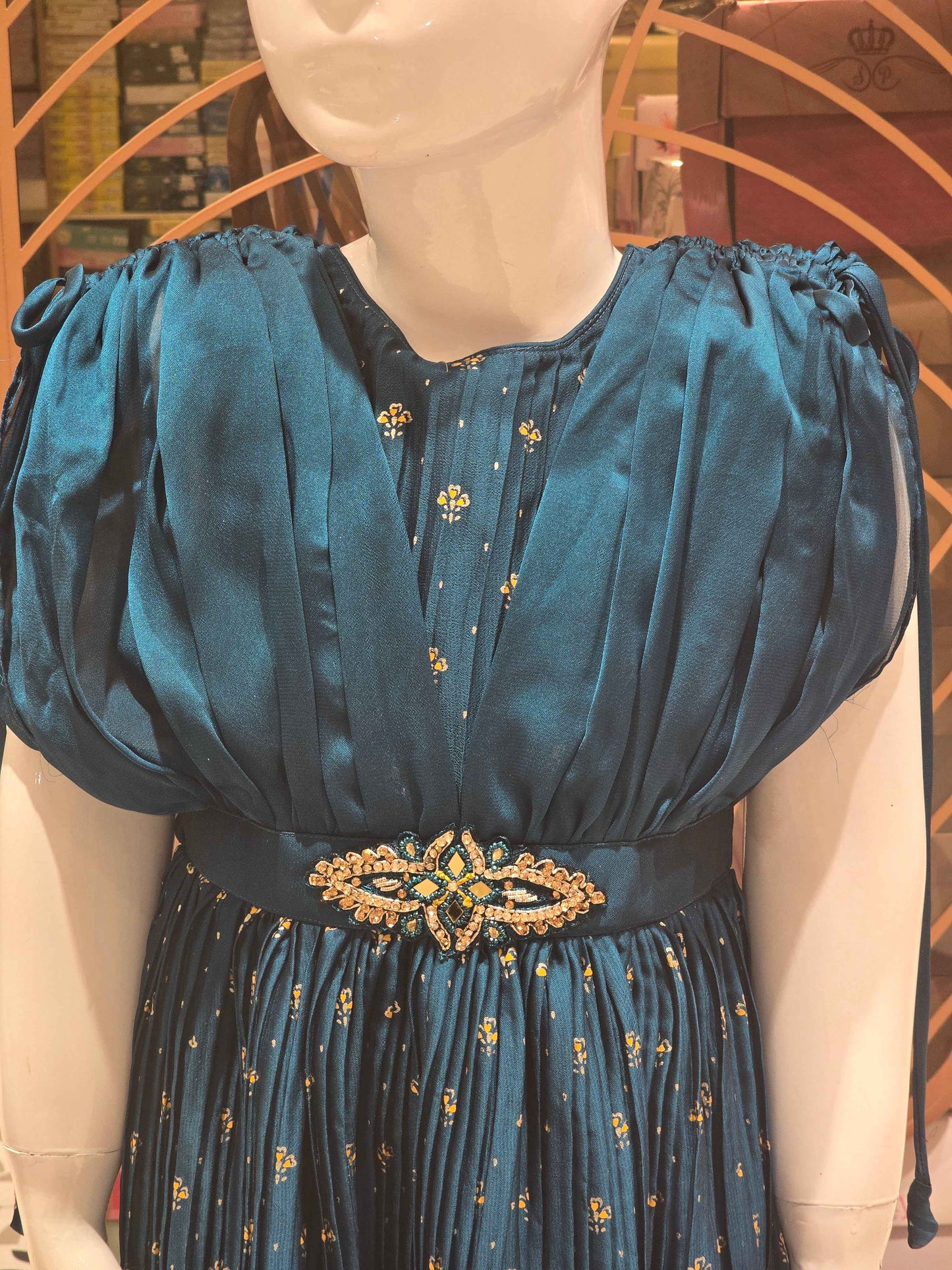 Girl Peacock Blue Crush Chiffon Traditional Gown