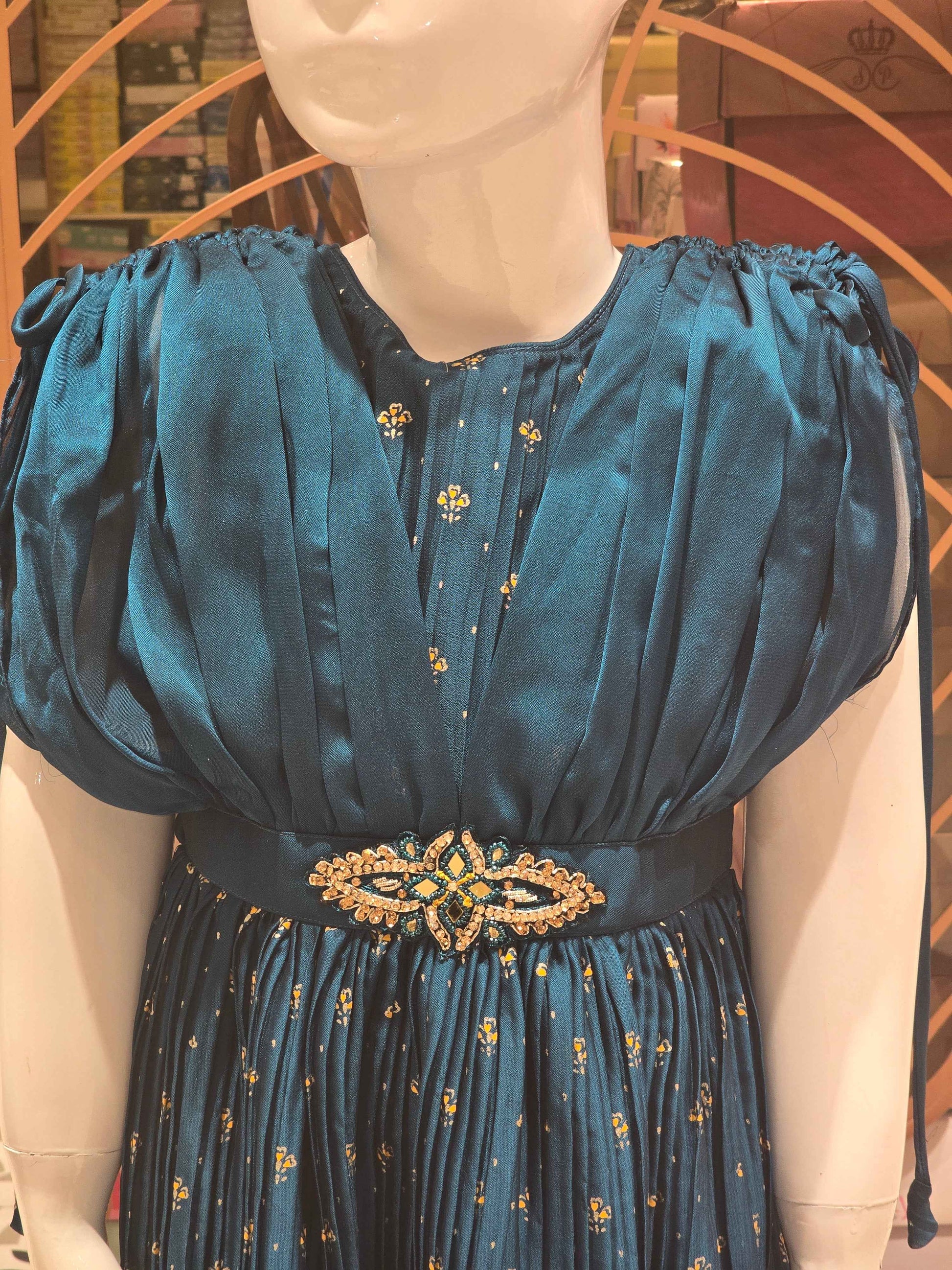 Girl Peacock Blue Crush Chiffon Traditional Gown