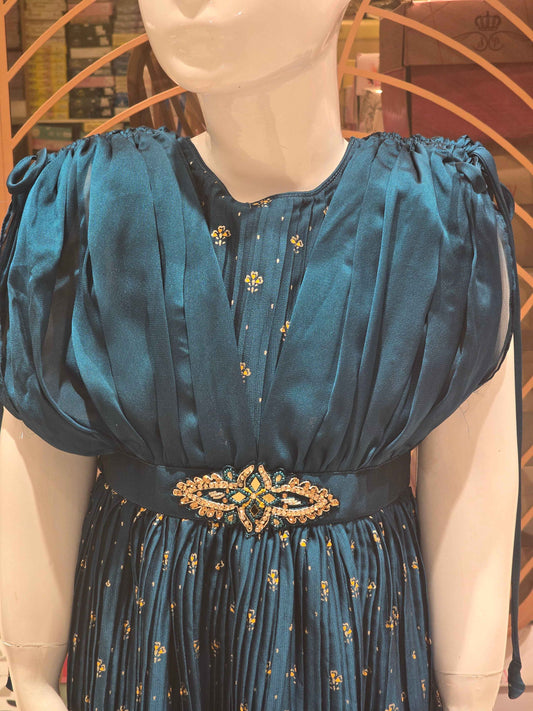 Girl Peacock Blue Crush Chiffon Traditional Gown