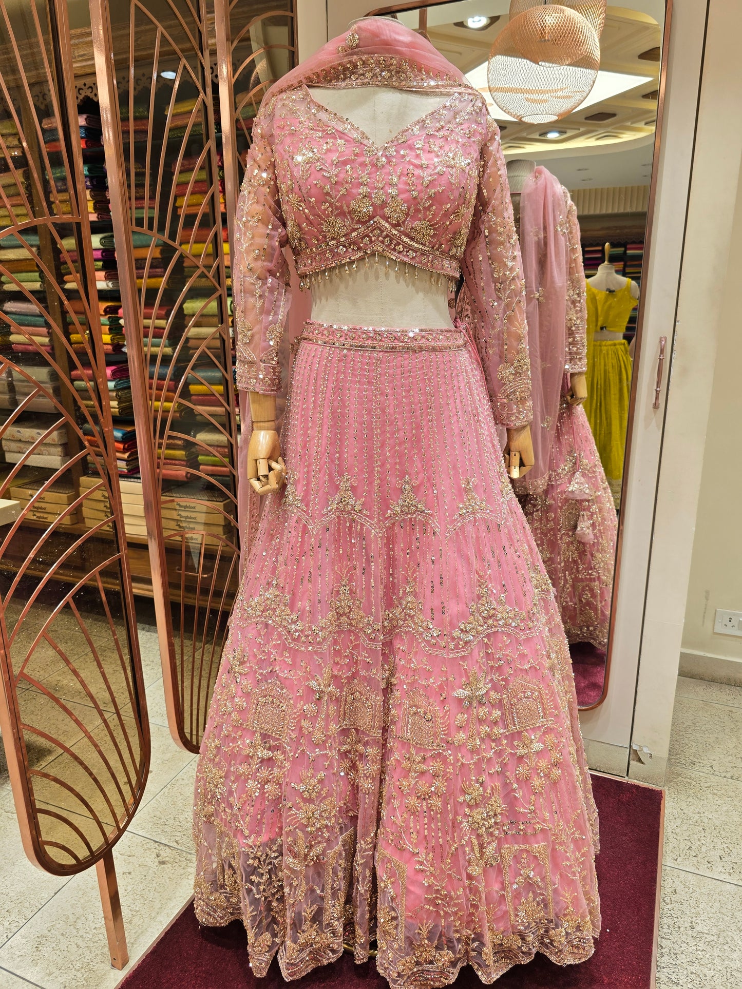 Pink Knitted Bridal Lehenga Set