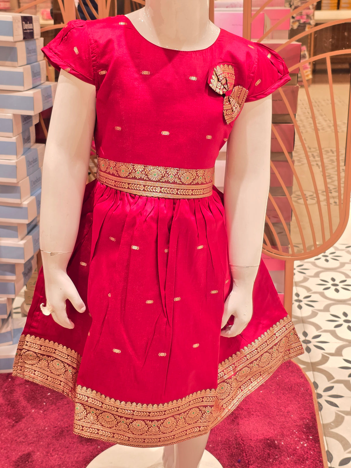 Traditional Red Cotton Ethnic Frock for Girls