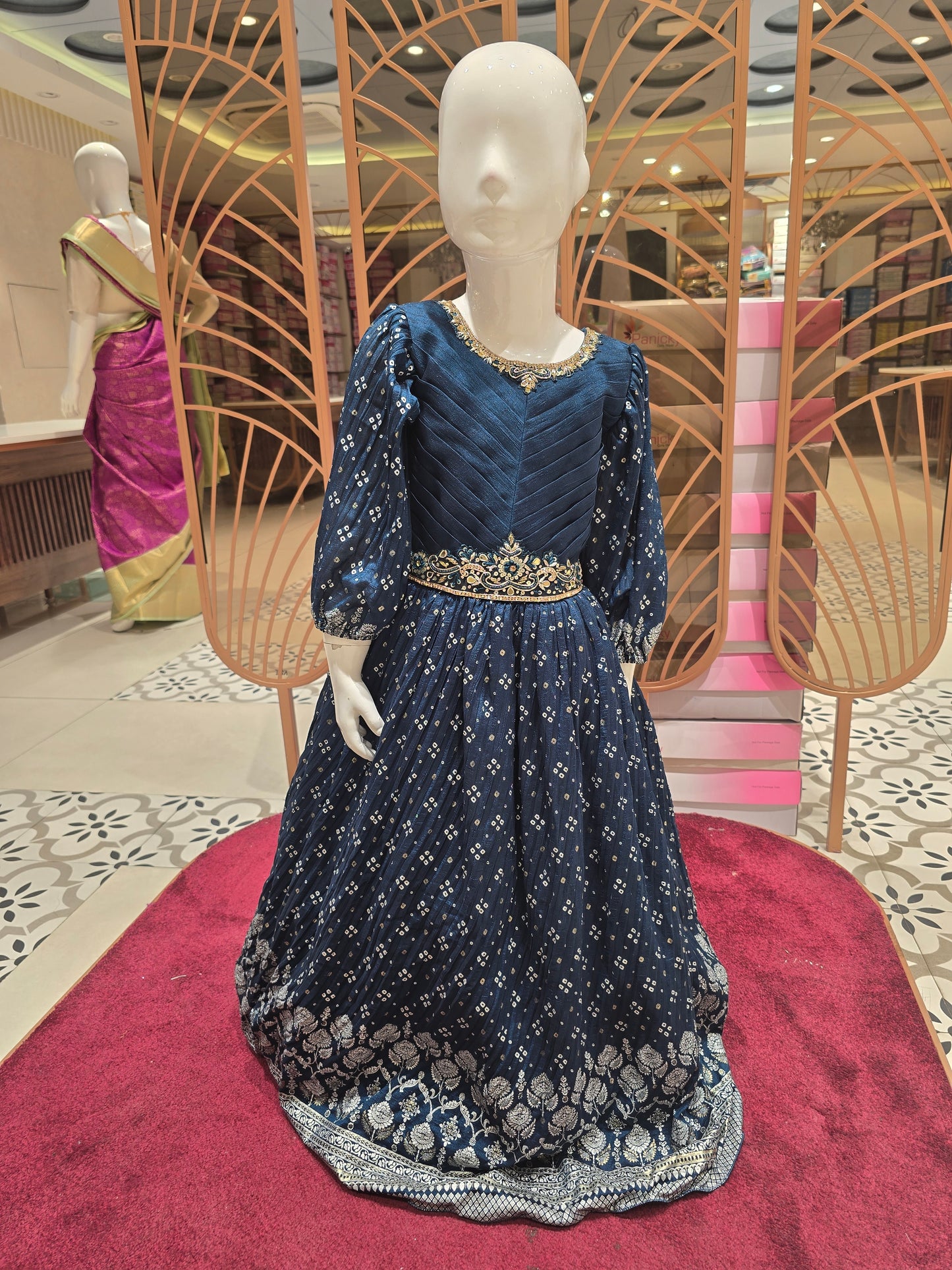 Peacock Blue Chiffon Crepe Gown for Girls