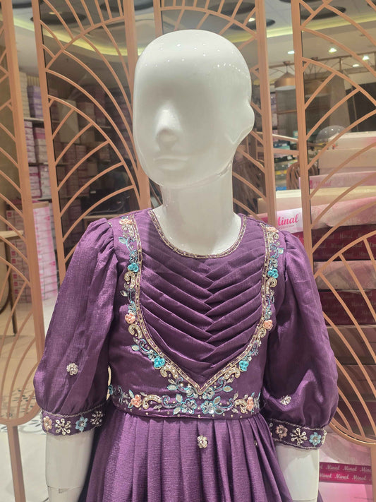 Light Purple Crepe Ethnic Gown for Girls with 3/4 Sleeves