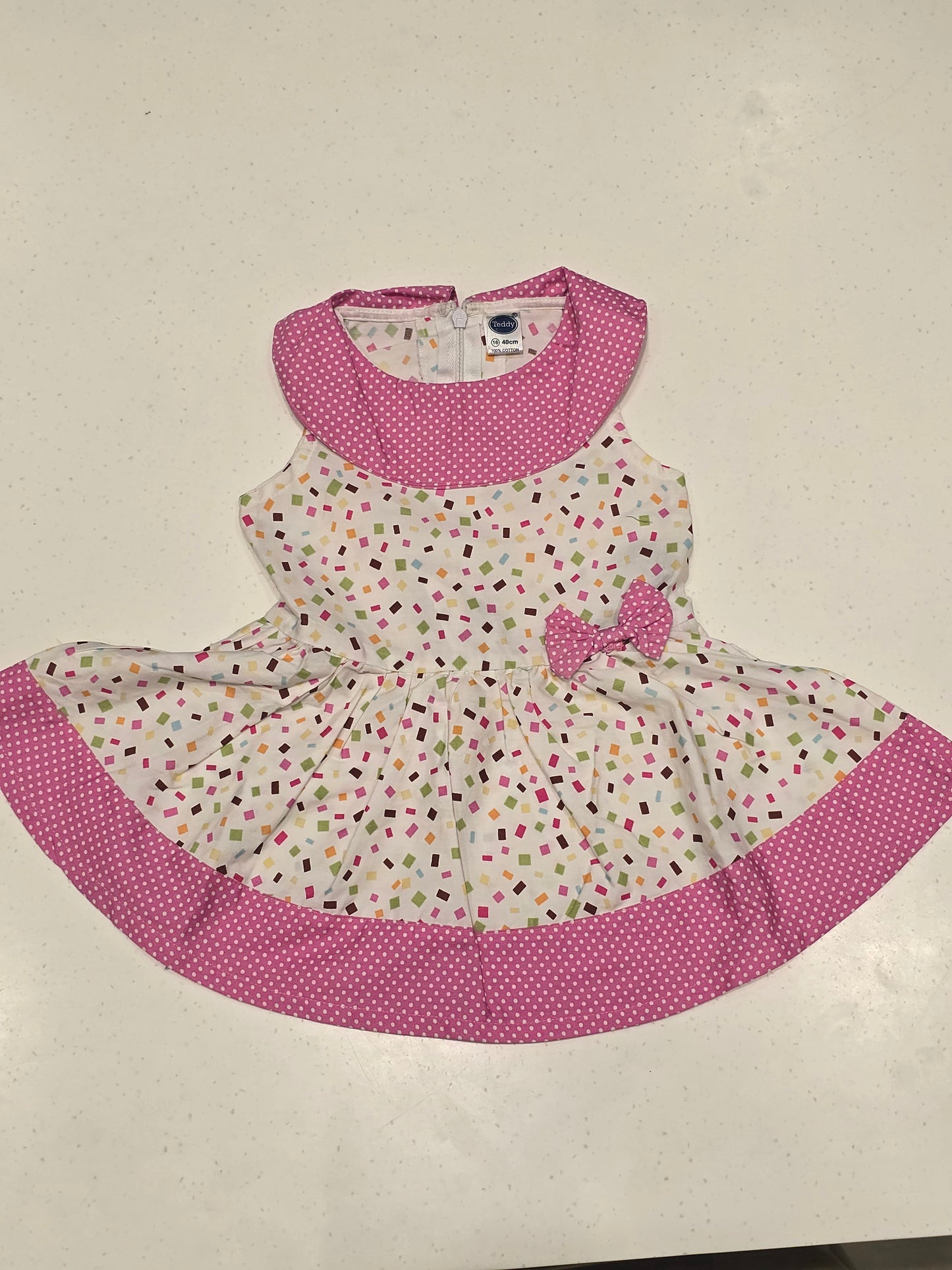 Baby Girls White Pink Cotton Dot Print Frock