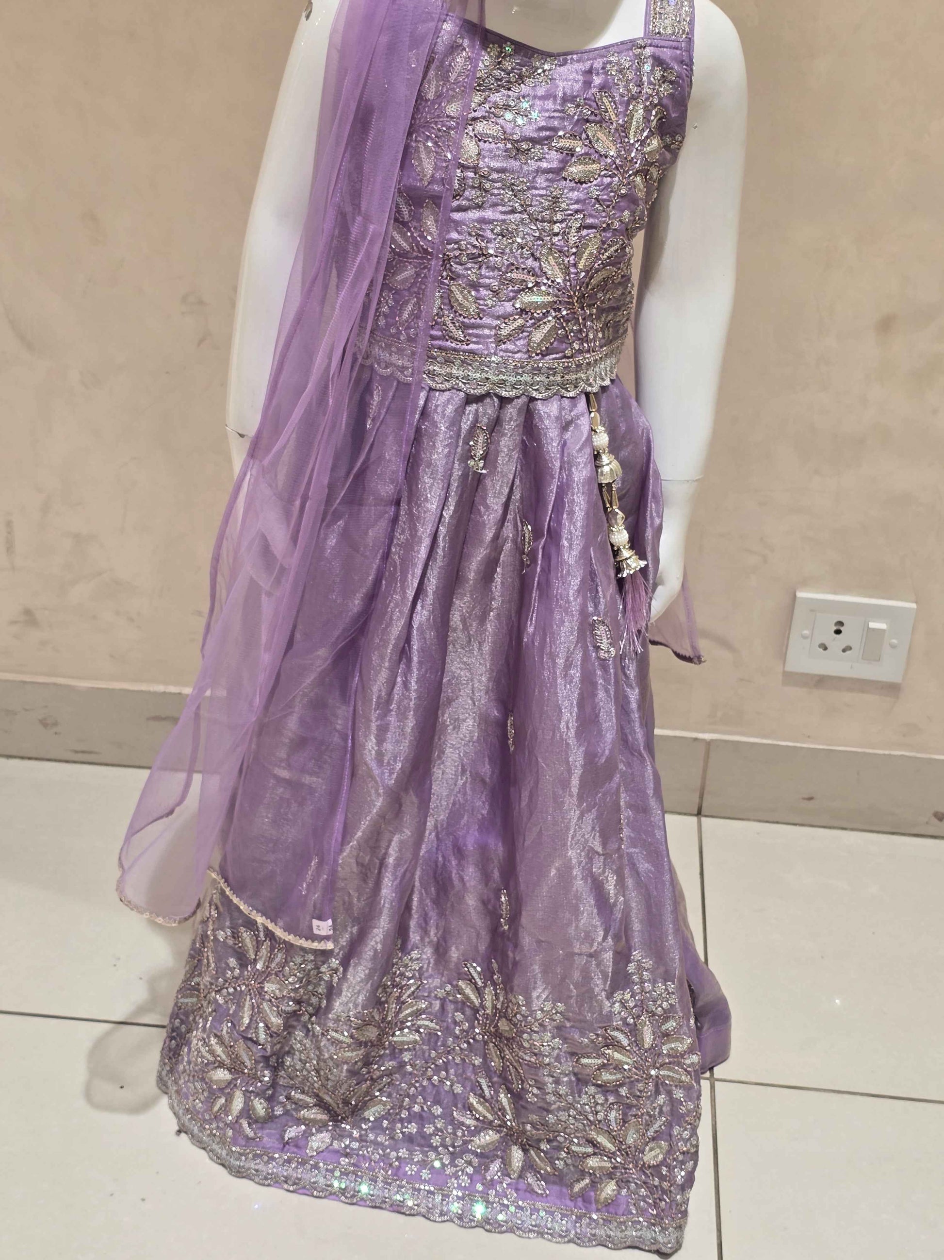 Lavender Organza Ghagra Choli for Girls