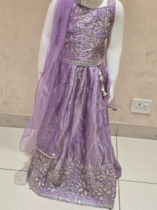 Lavender Organza Ghagra Choli for Girls