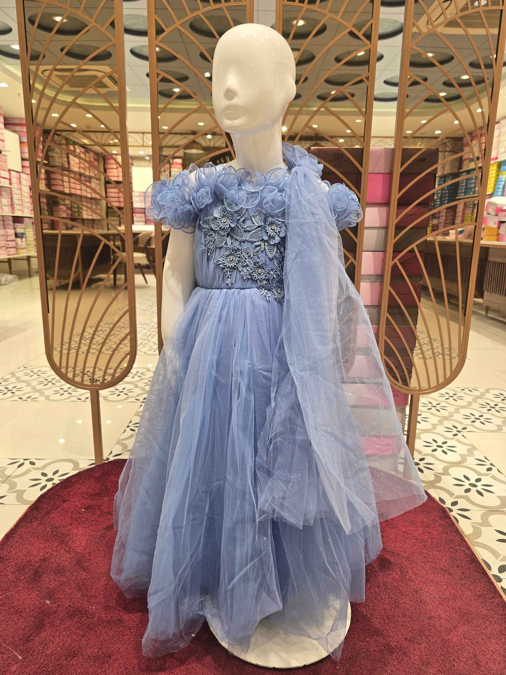 Girl Blue Knitted Cold Shoulder Party Gown