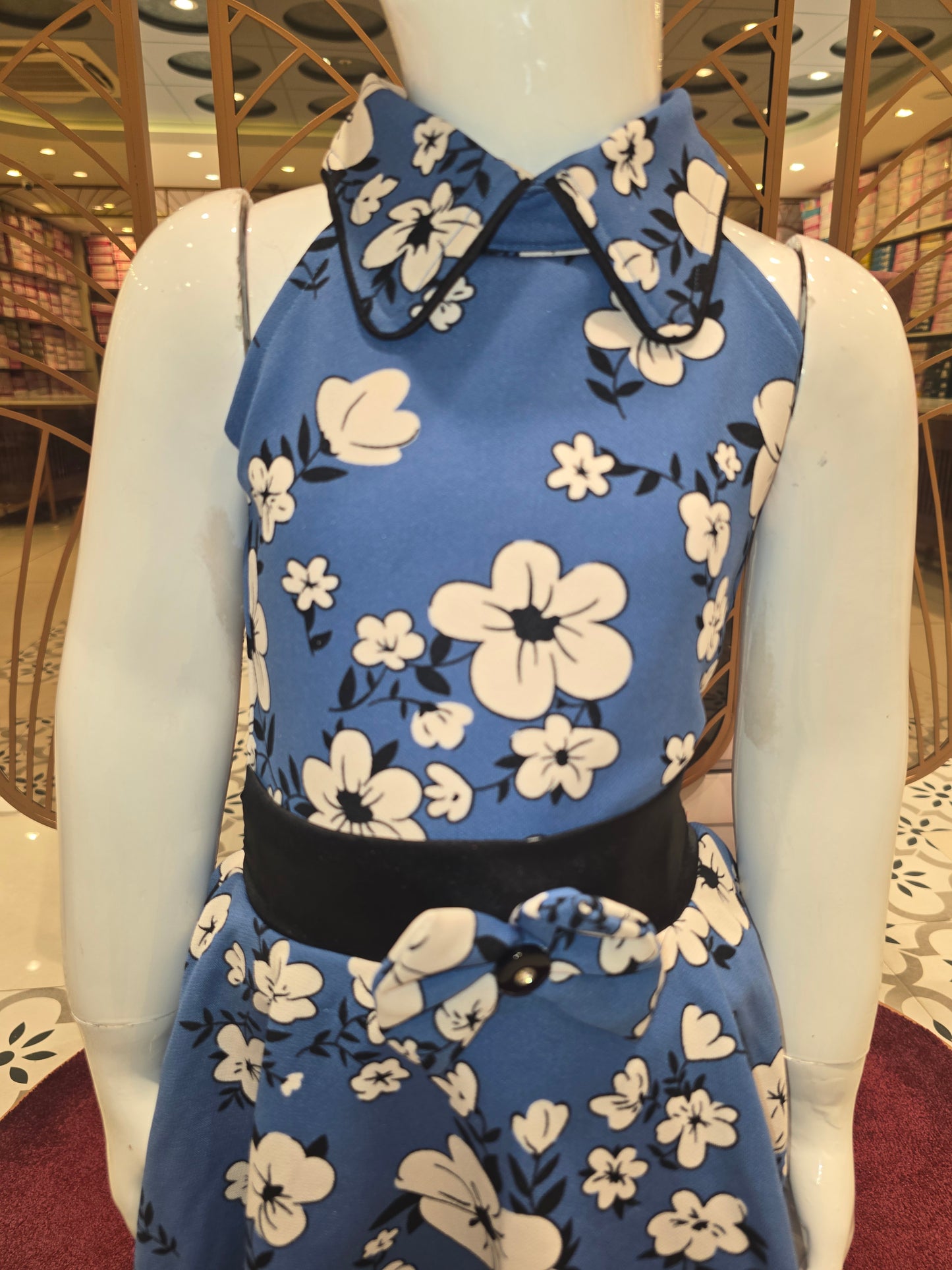 Girls Blue White Hosiery Western Frock