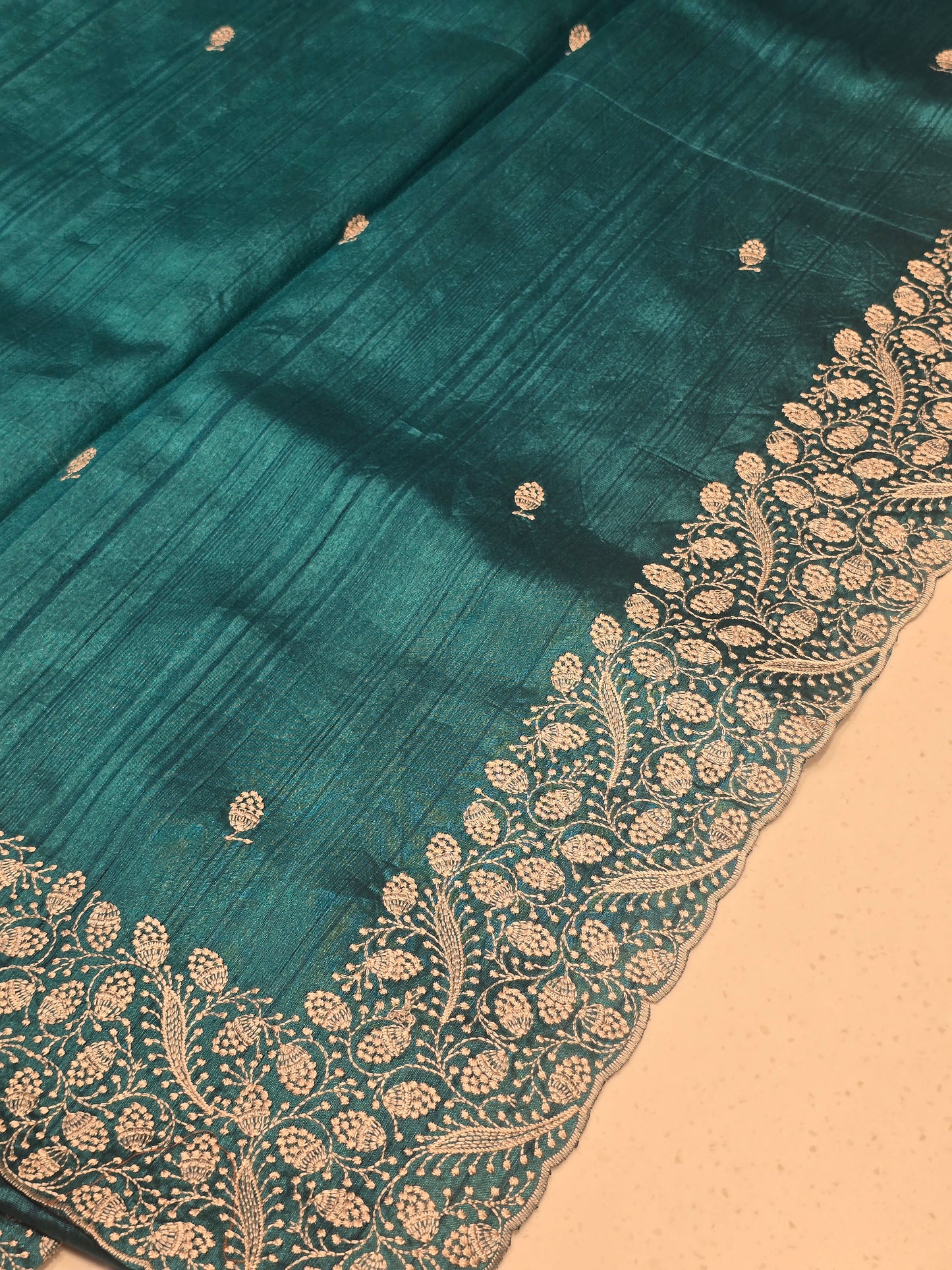 Tussar Silk Saree with Embroidery Motifs and Designer Border | Elegant Soft Drape | Daily & Festive Wear
