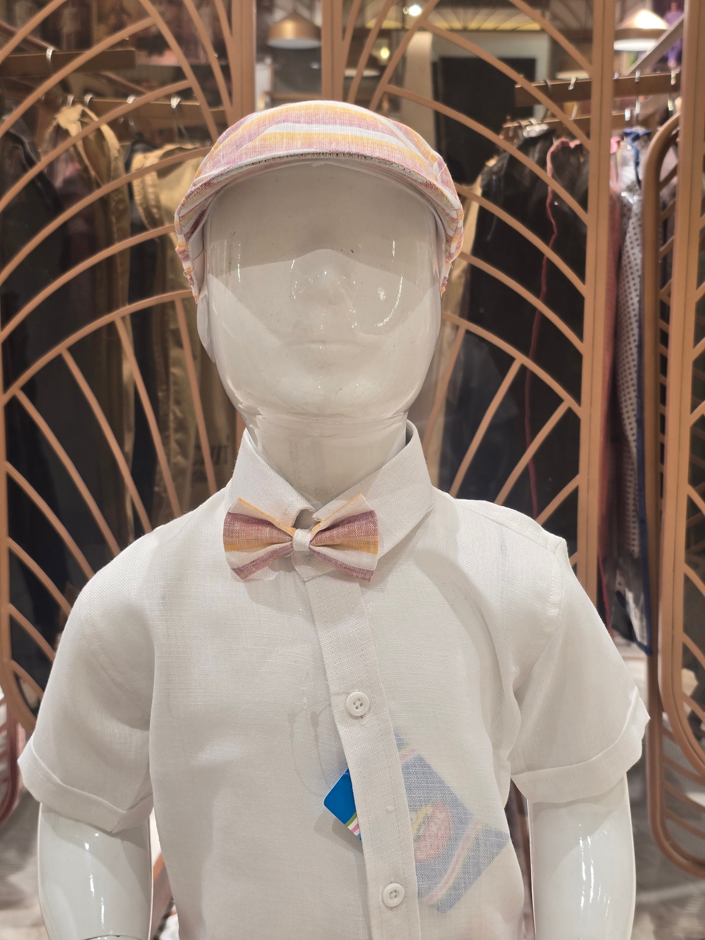 White Sky Blue Linen Dungaree Set for Boys
