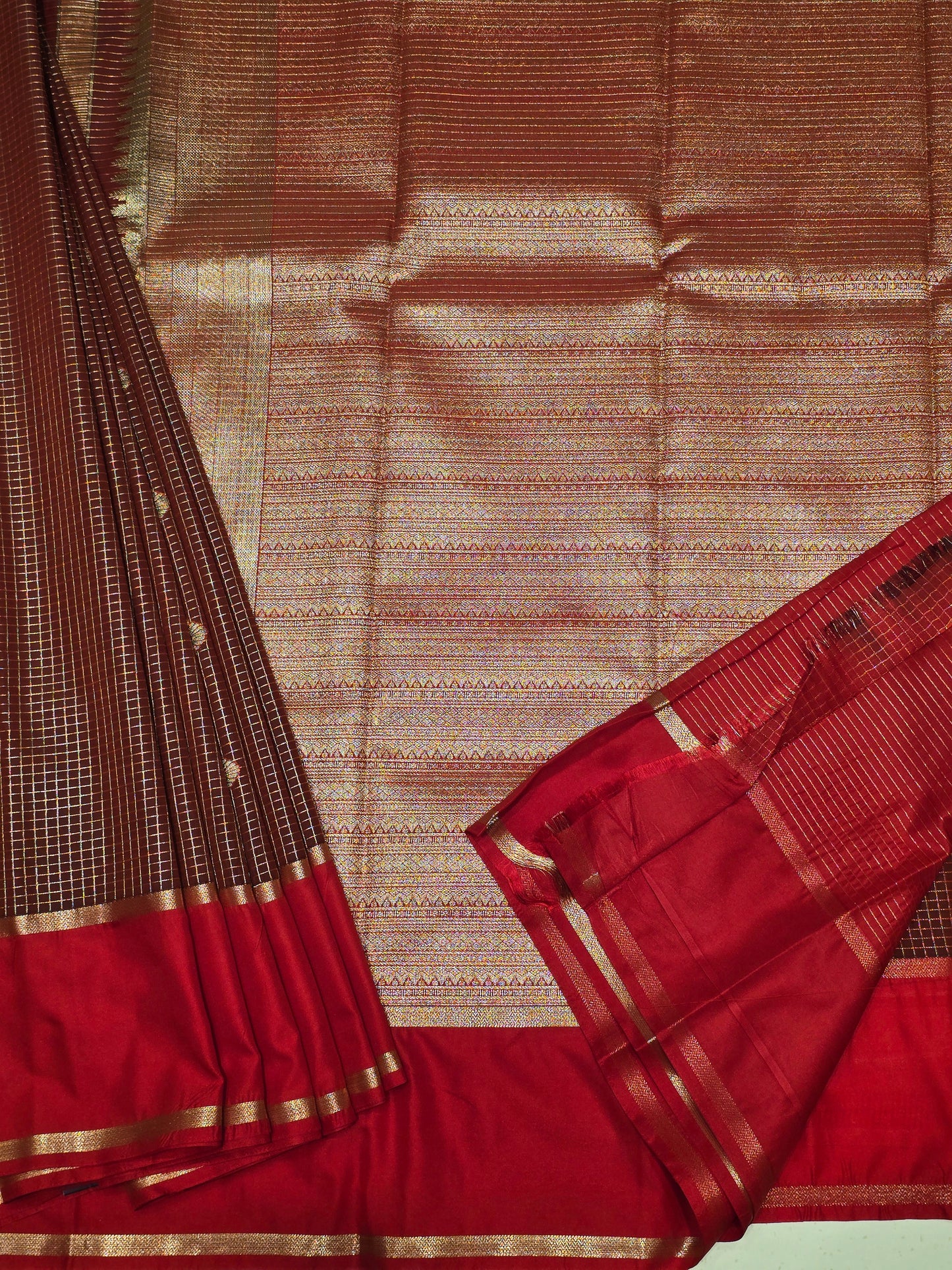 Semi kanjivaram saree with checked pattren and betex border