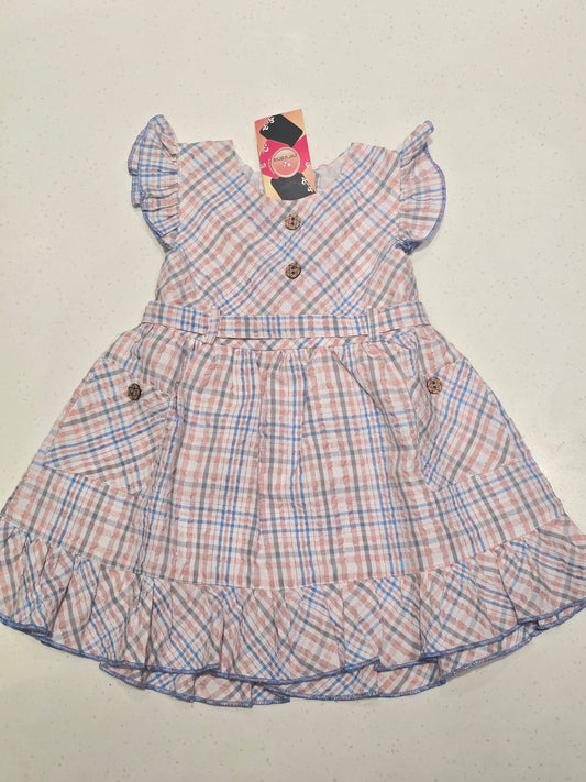 Baby Girls Multicolor Cotton Checked Frock