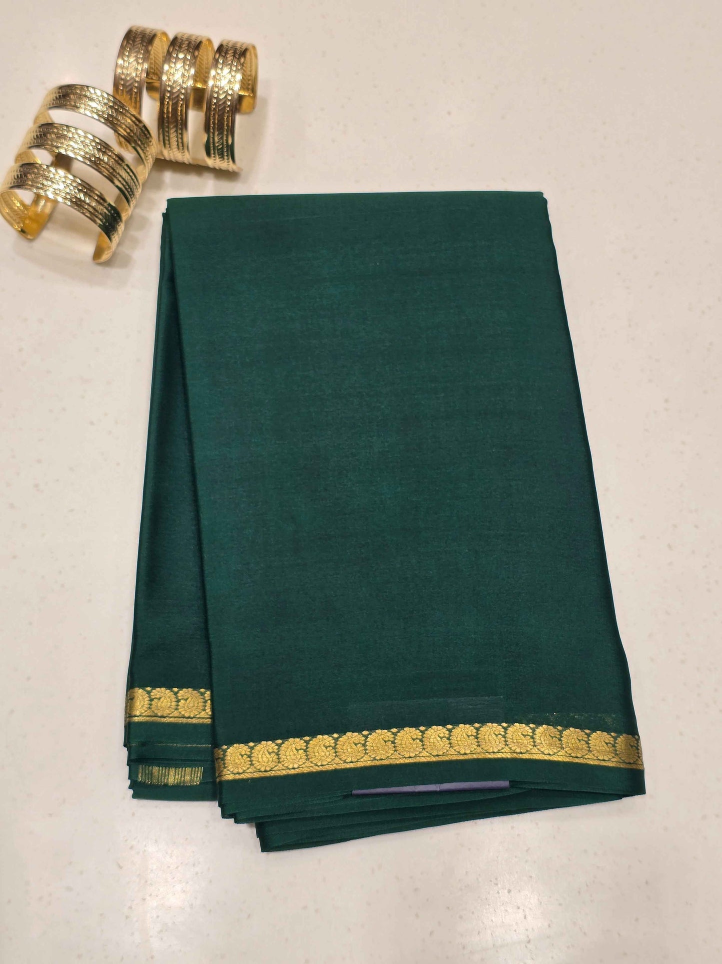 Pure mysore crepe silk bottle green colour and kaddi pallu