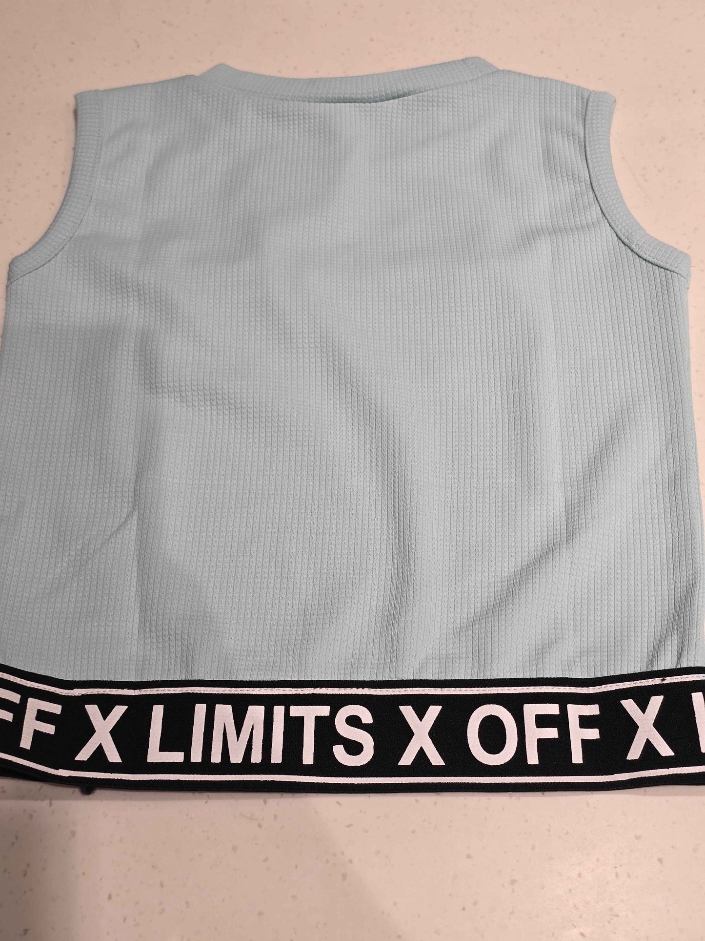 sky blue sleeveless hosiery outfit
