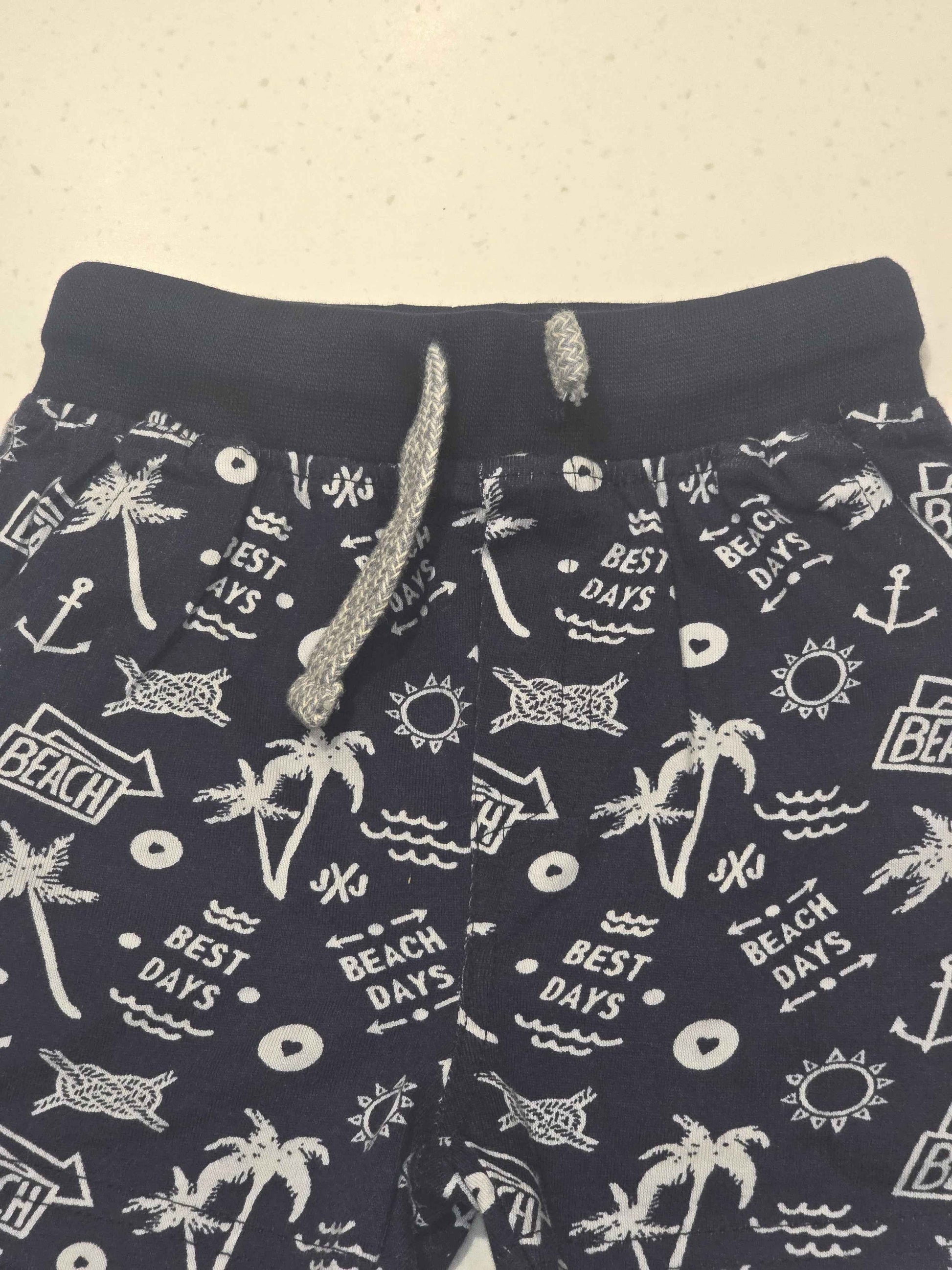 Cotton material blue base white colour printed short with round Elasticable