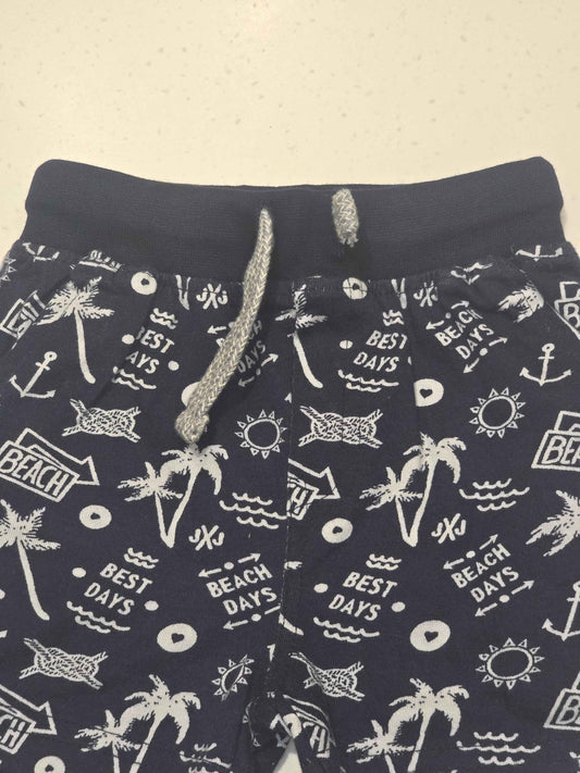 Cotton material blue base white colour printed short with round Elasticable