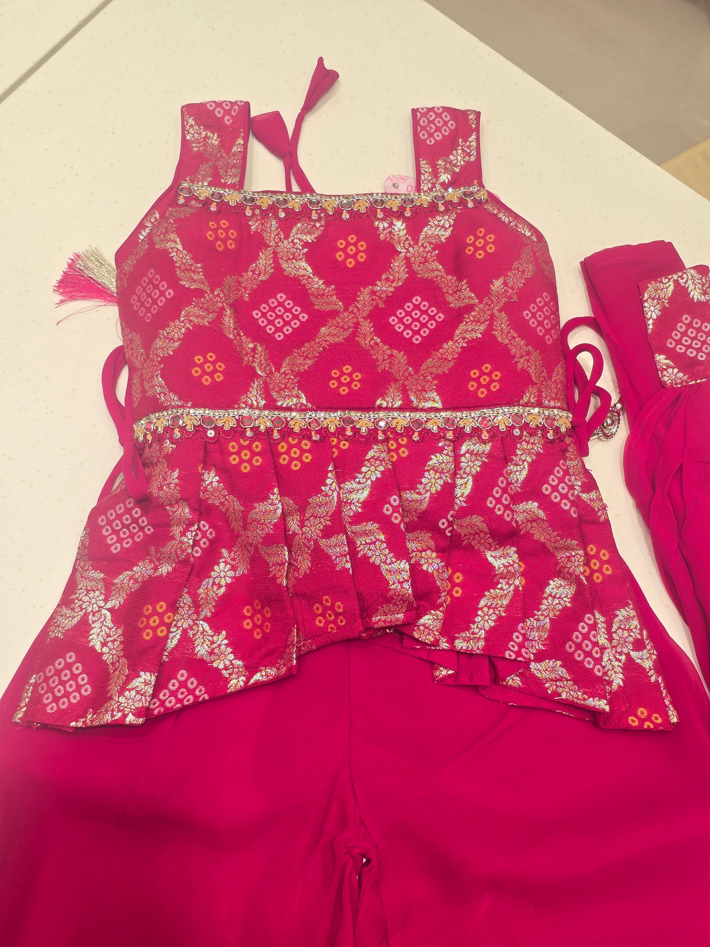 Cherry Pink Bandhani Sharara Set for Girls