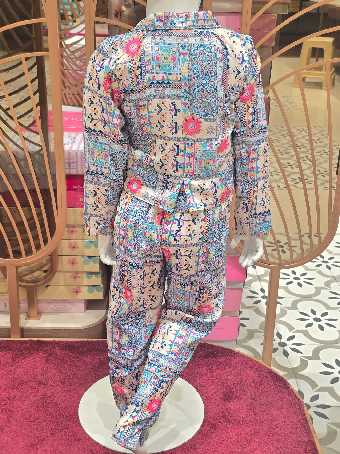 Girls Printed Satin Crepe Western Wear Set