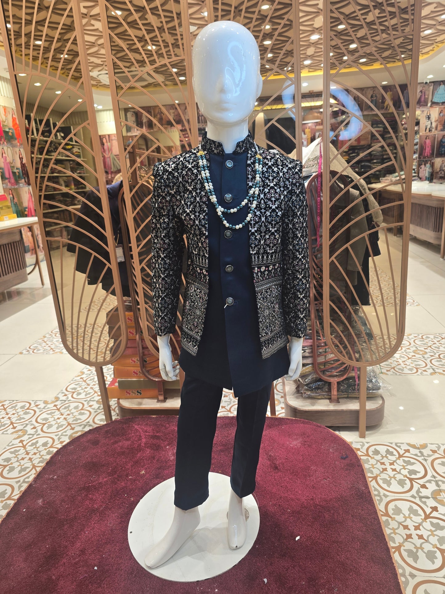 Teal Blue Velvet Junior Indo-Western With Embroidery & Micro Sequins Work (2-Layer Maala)