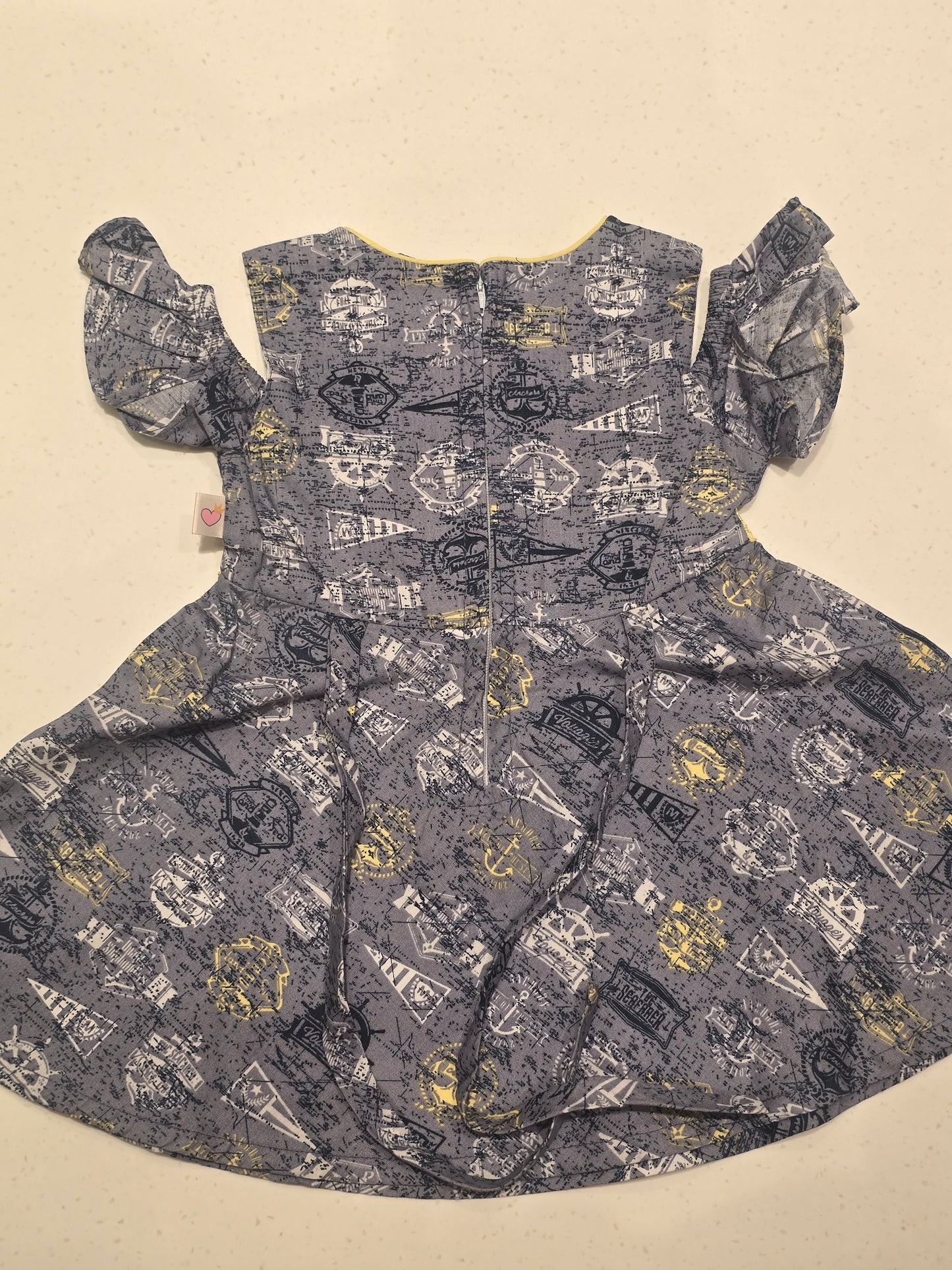 Baby Girls Gray Cotton Cold Shoulder Frock