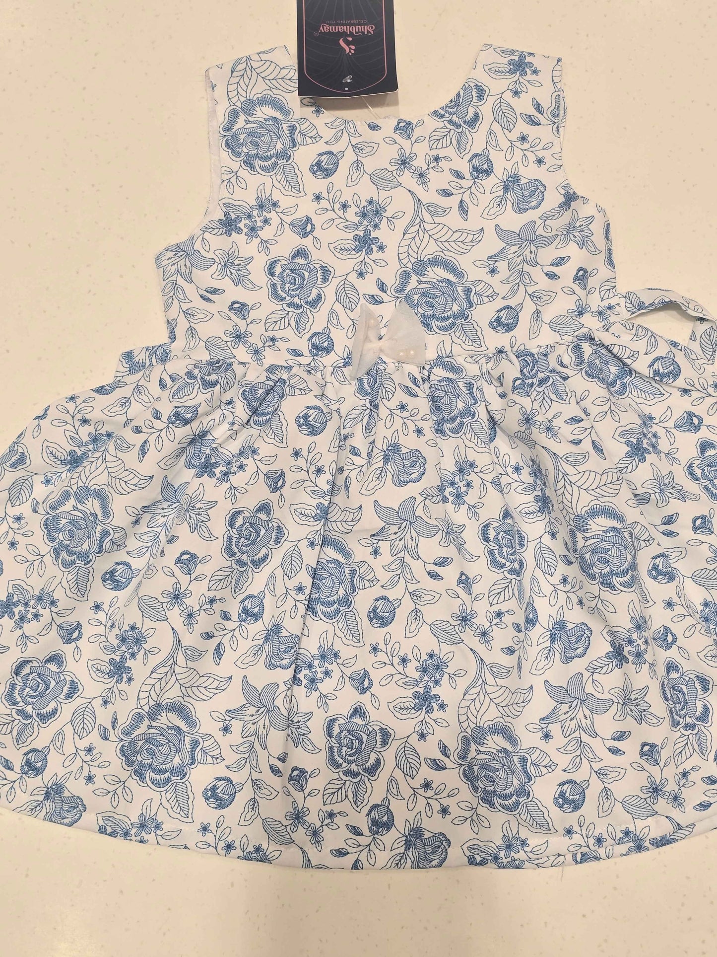 Baby Girl White Cotton Printed Frock