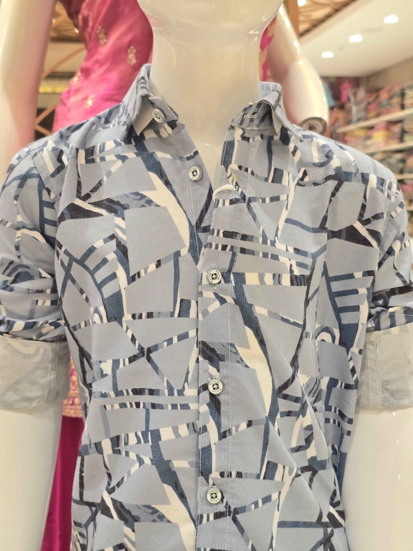Boys Blue Printed Lycra Full Sleeve Shirt