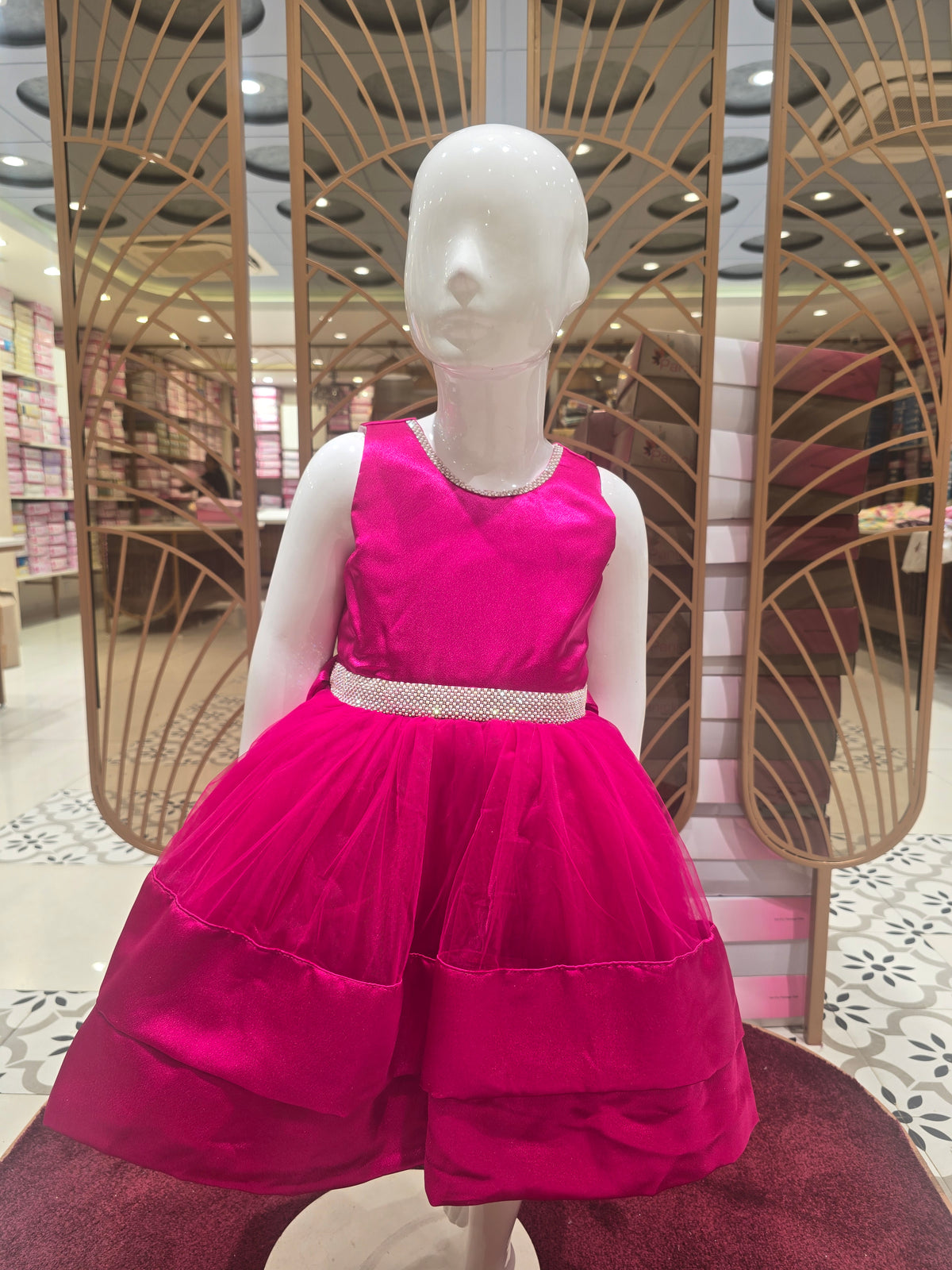 Girls Baby Pink Knitted Short Frock with Stone Waist Detail