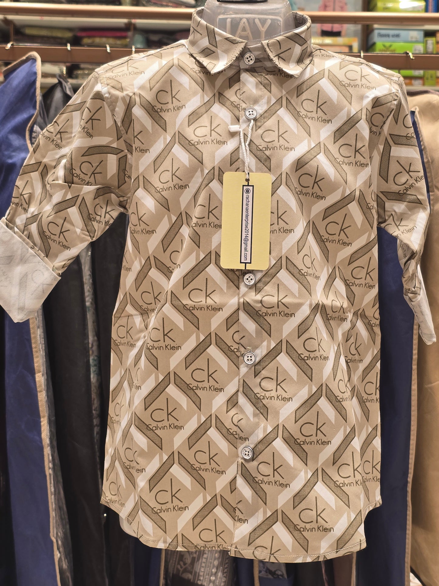 Boy Creamish Printed Cotton Fancy Shirt