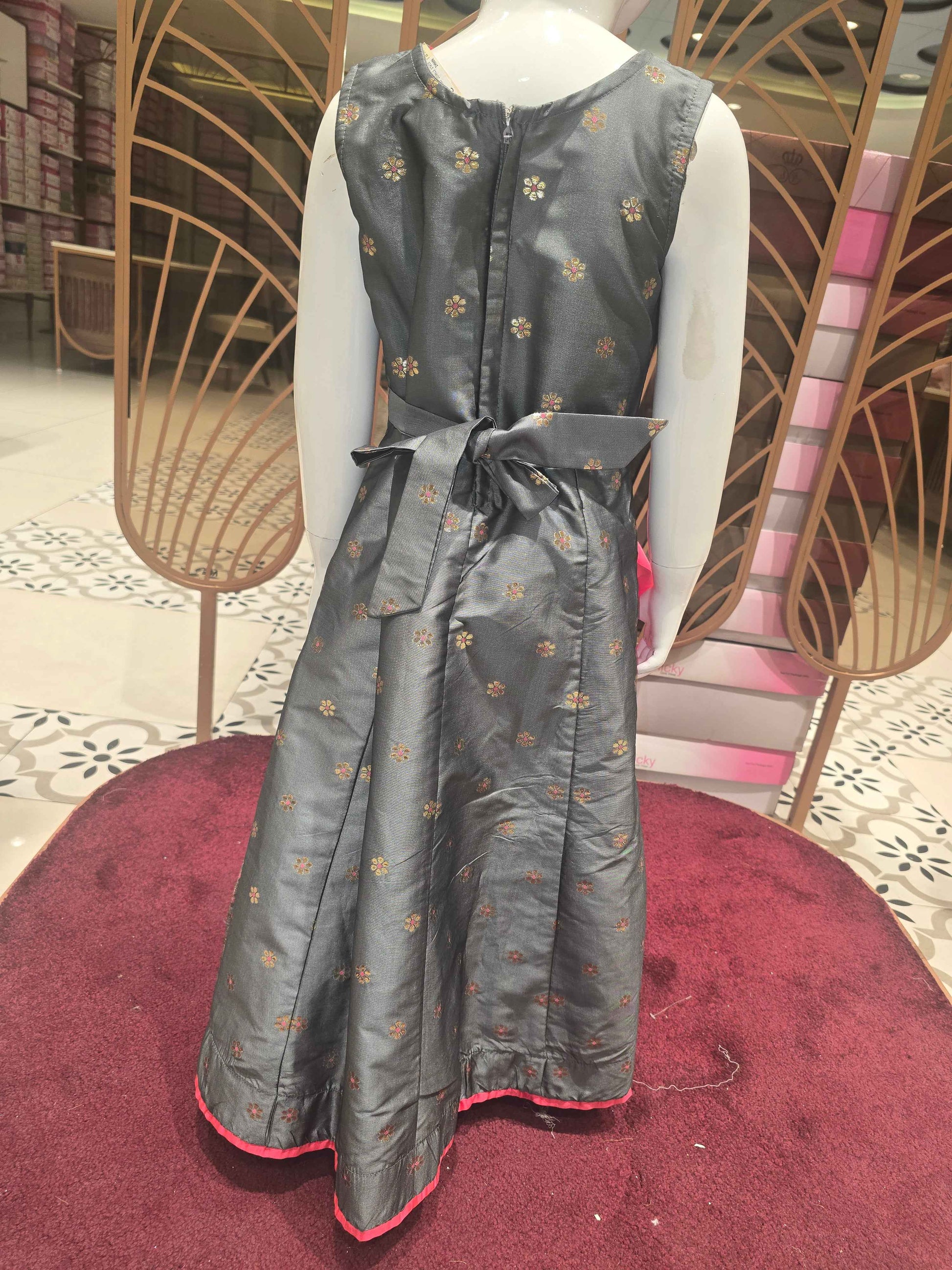 Girl Elephant Gray Satin Traditional Gown