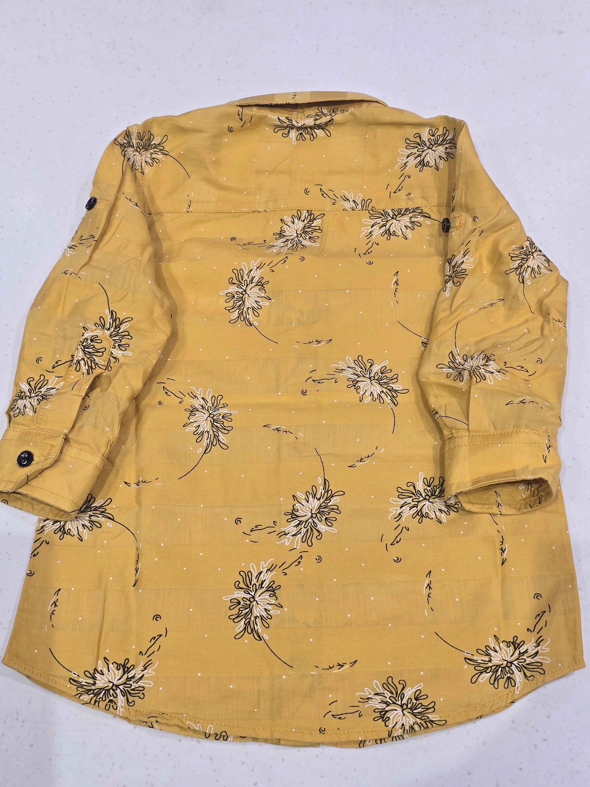 Printed cotton material yellow color shirt for boy with colar neck