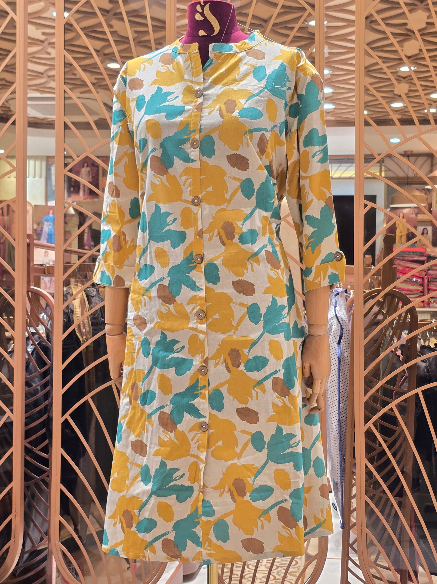 Printed cotton material multi color kurta for women with colar neck