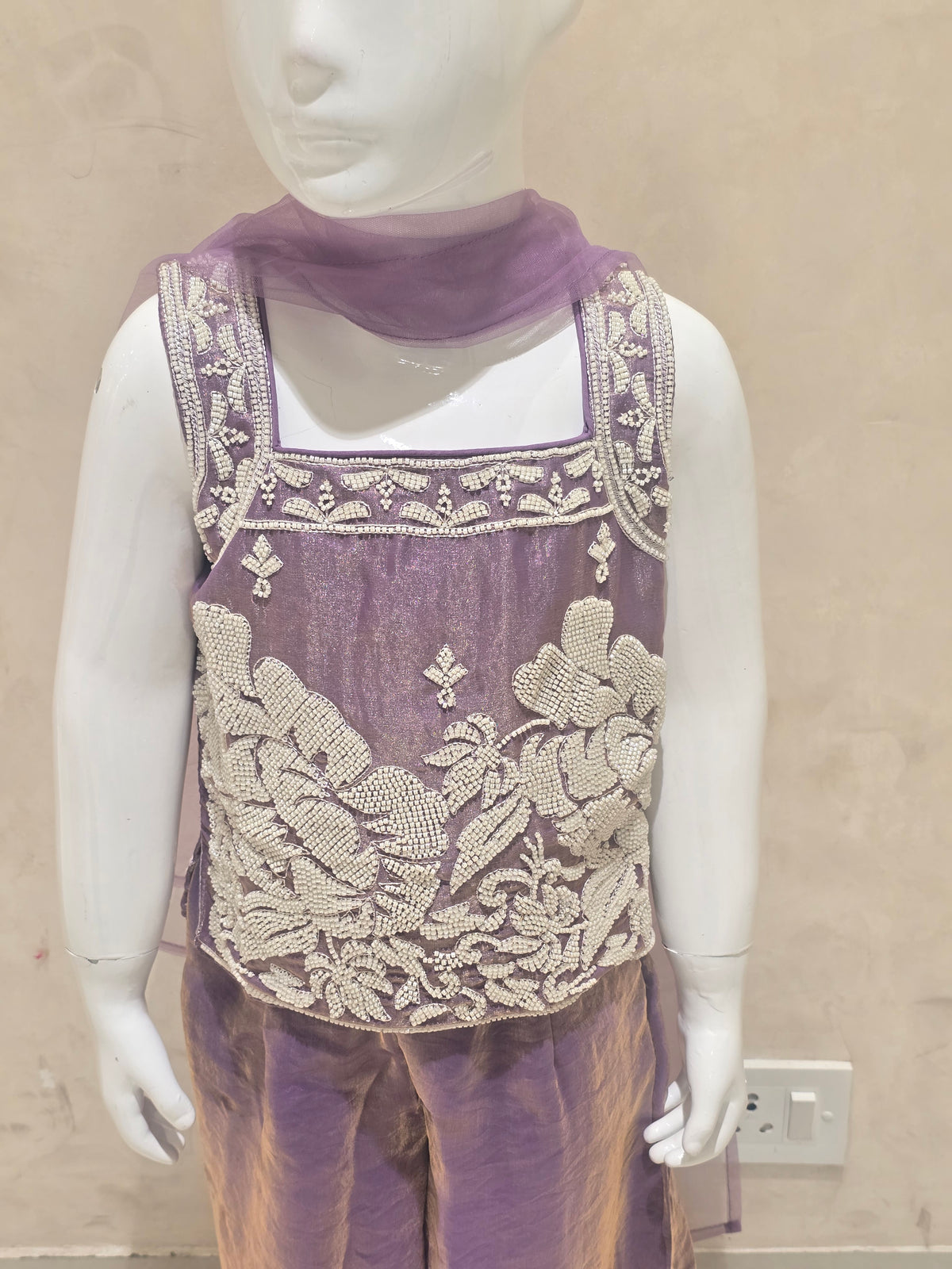 Girls Pista Organza Bead Work Sharara Set