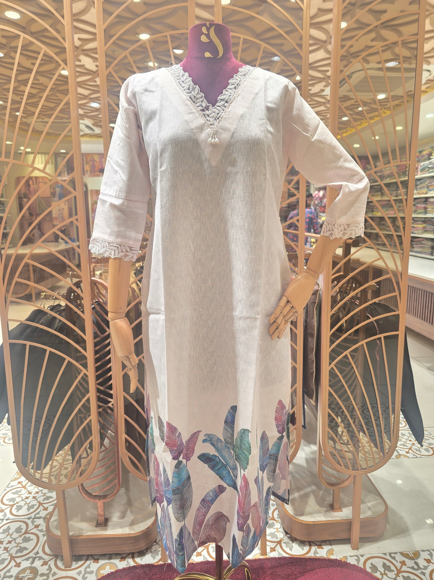 Women Ivory Cream Linen Cotton Straight Top