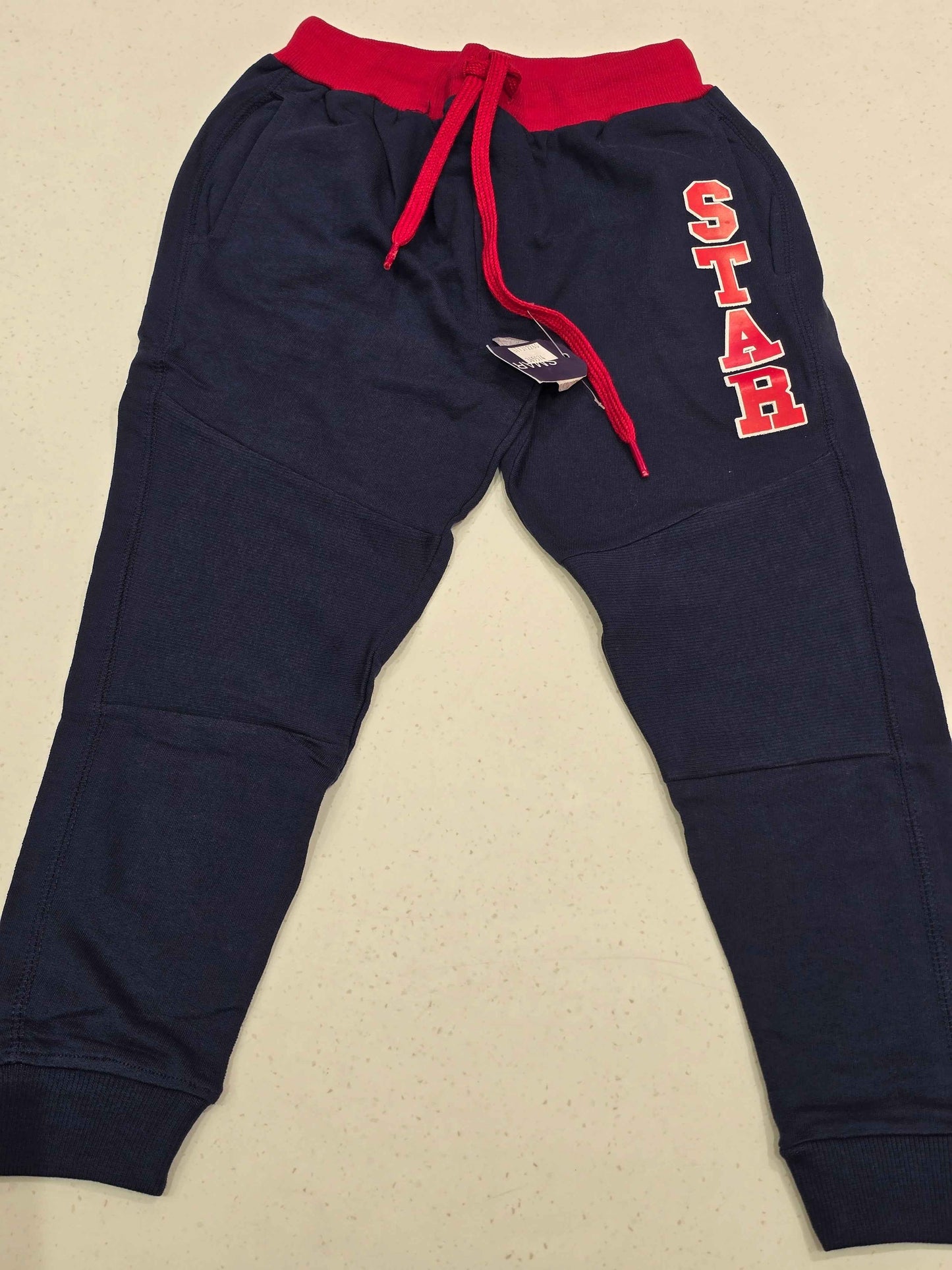 Cotton material blue color pant for boy with red color round Elasticable