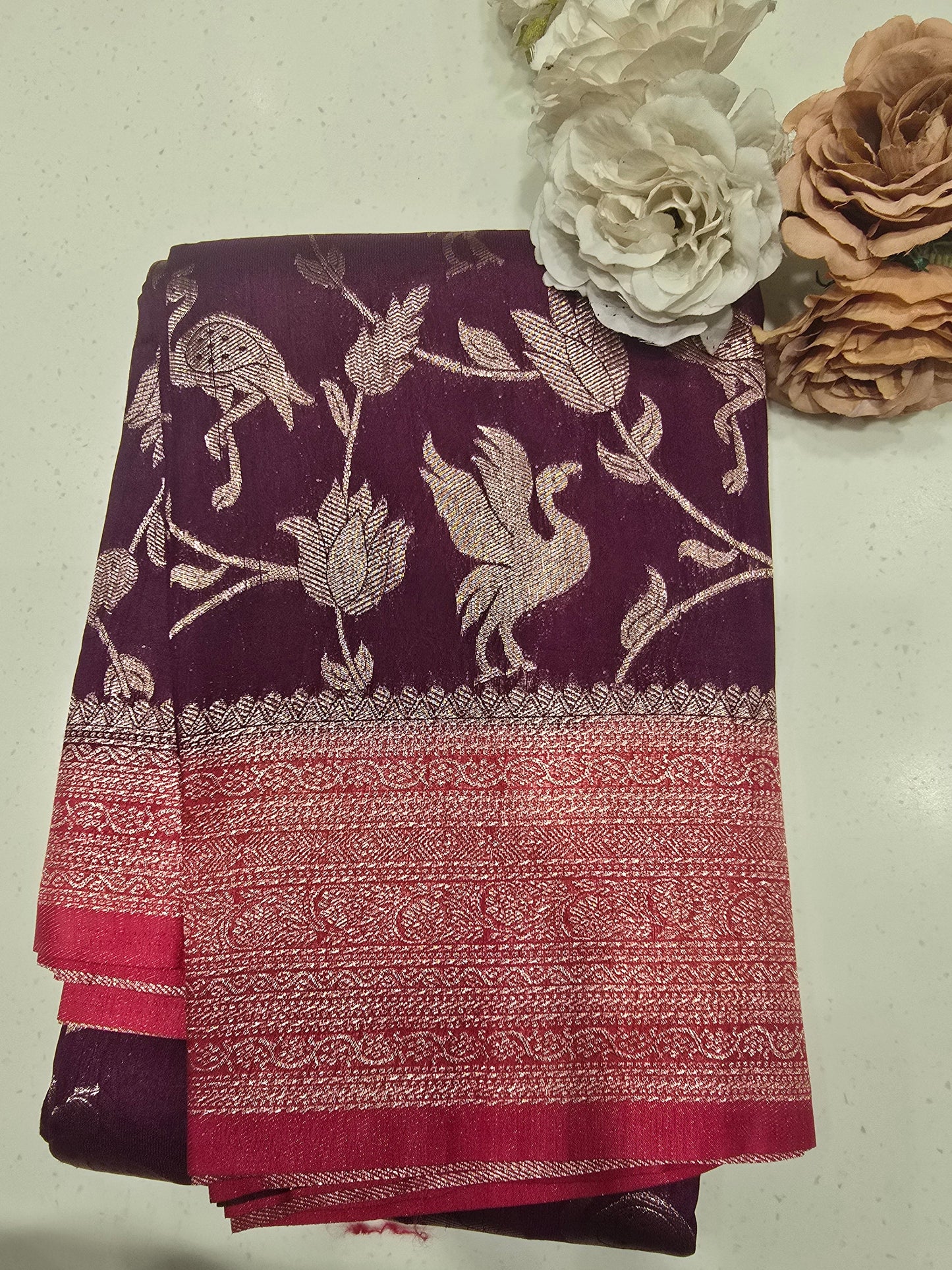 Semi Banarasi Silk Saree with Zari Weaving & Rich Border | Elegant Festive & Party Wear Saree for Women