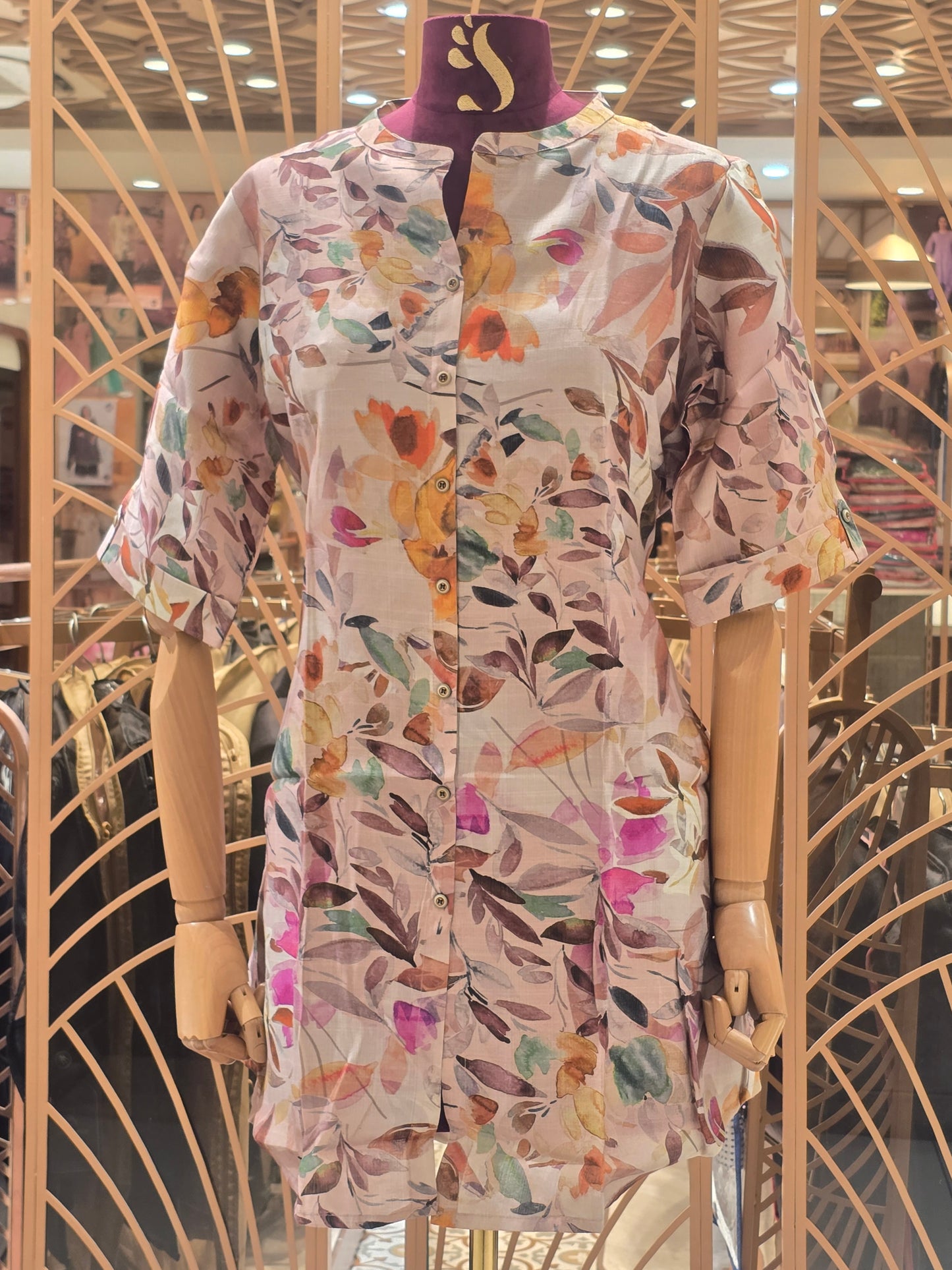Printed cotton material multi color short  kurta for women with i-neck