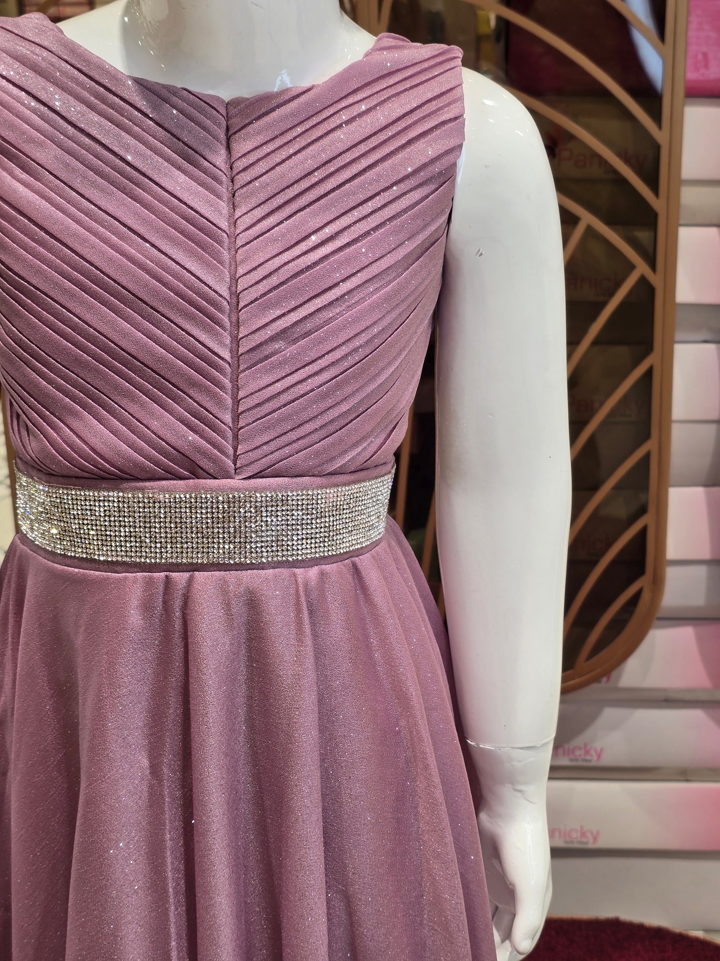 Shimmer material westren Gown full sleeves inner stylish thik belt  design