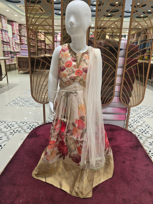 Printed Tissue Ghagra Choli with Plazee – Traditional Party Wear (3-Piece Set)