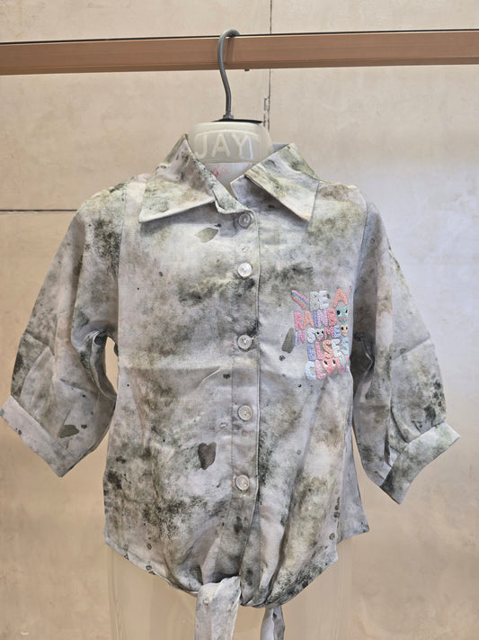 Pista Green & Cream Dual-Shade Georgette Western Top for Girls with Fancy ¾ Sleeves and Long Tie – Party Wear