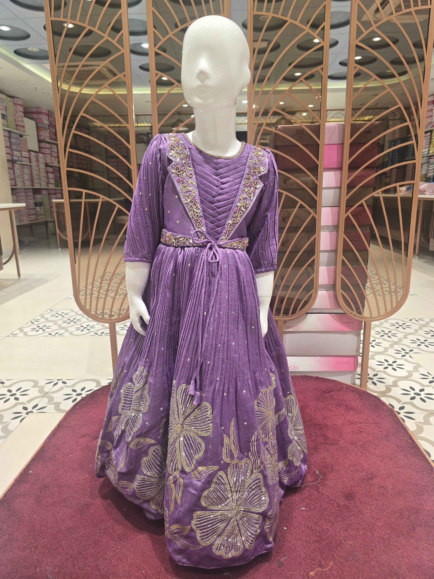 Girl Purple Handwork Crepe Traditional Gown