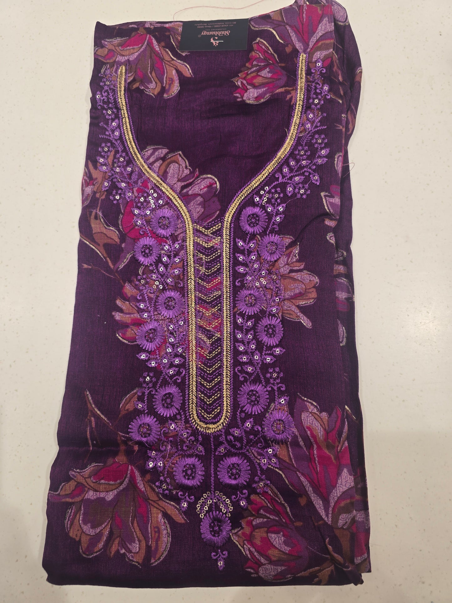 Purple Semi Cotton Dress Material