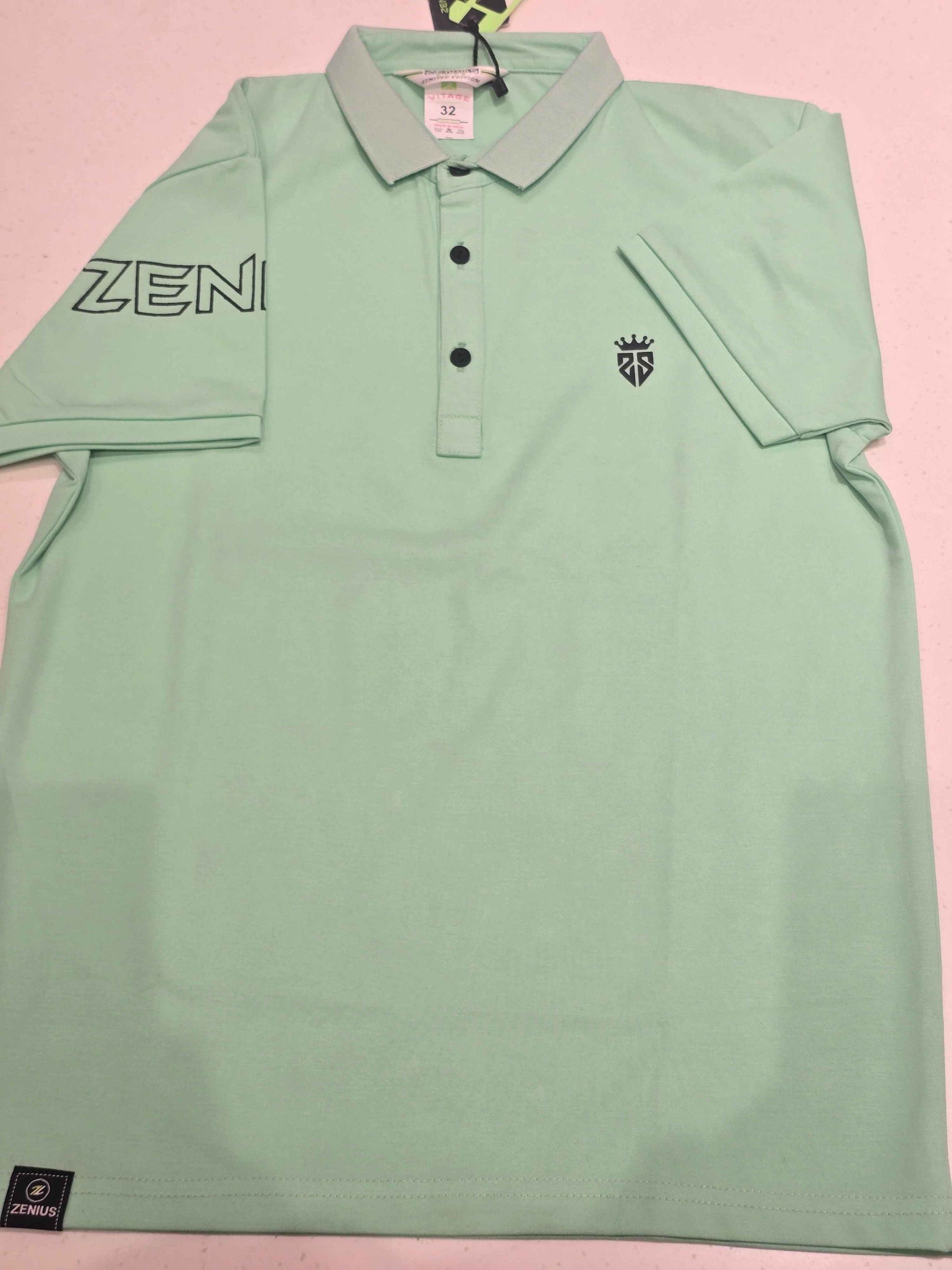 Imported Material sea green color tshirt for boy with colar neck