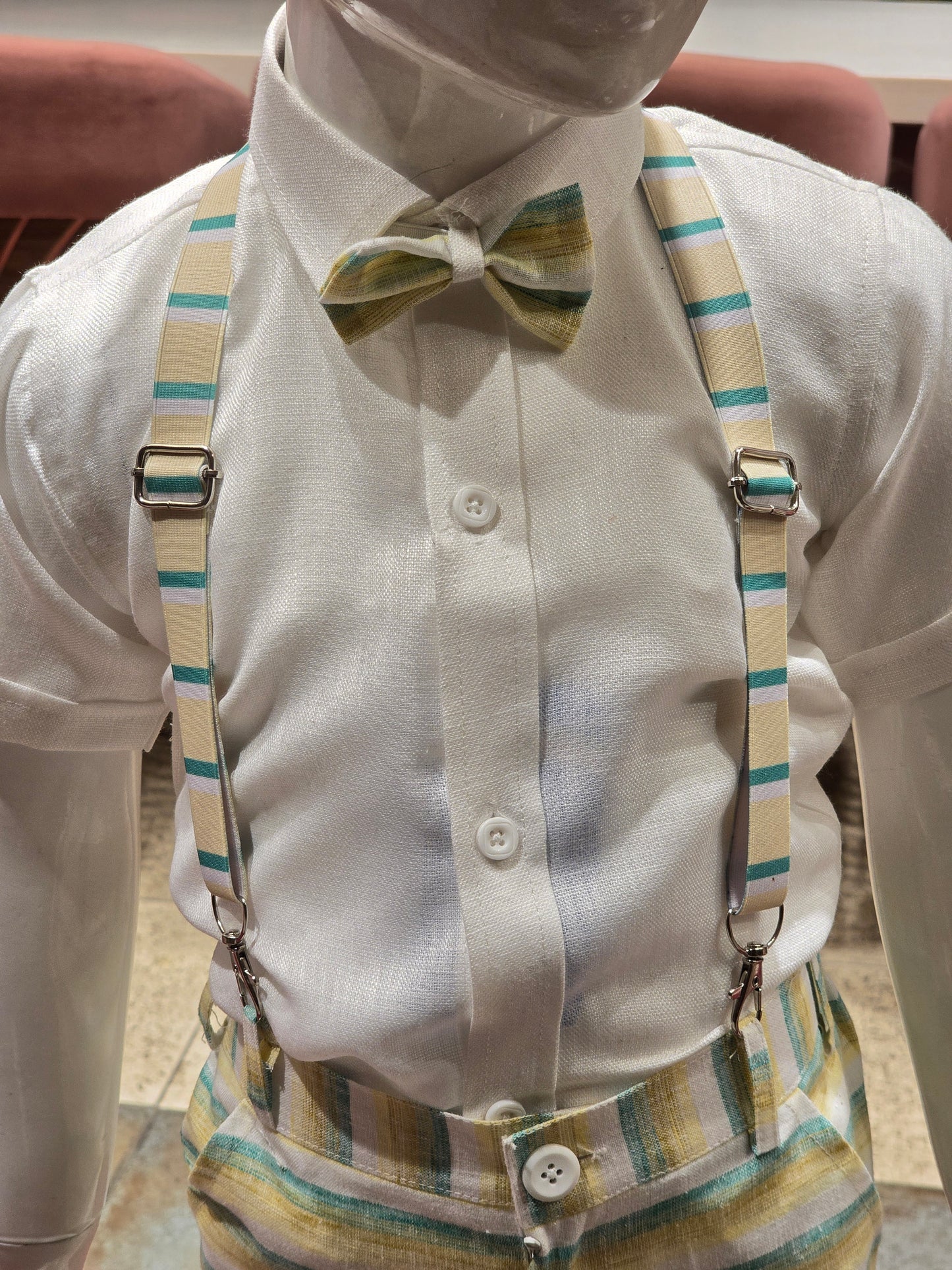 White Linen Dungaree Set for Boys