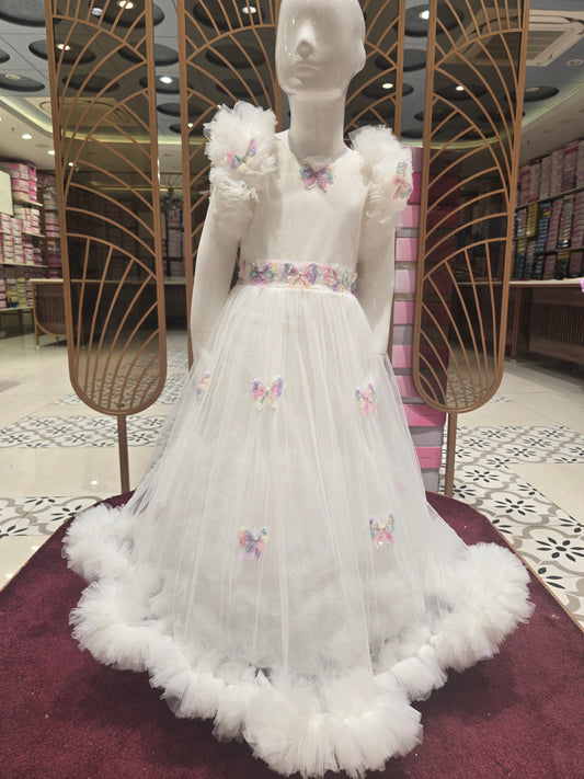 Girl Princess White Butterfly Knitted Fairy Gown