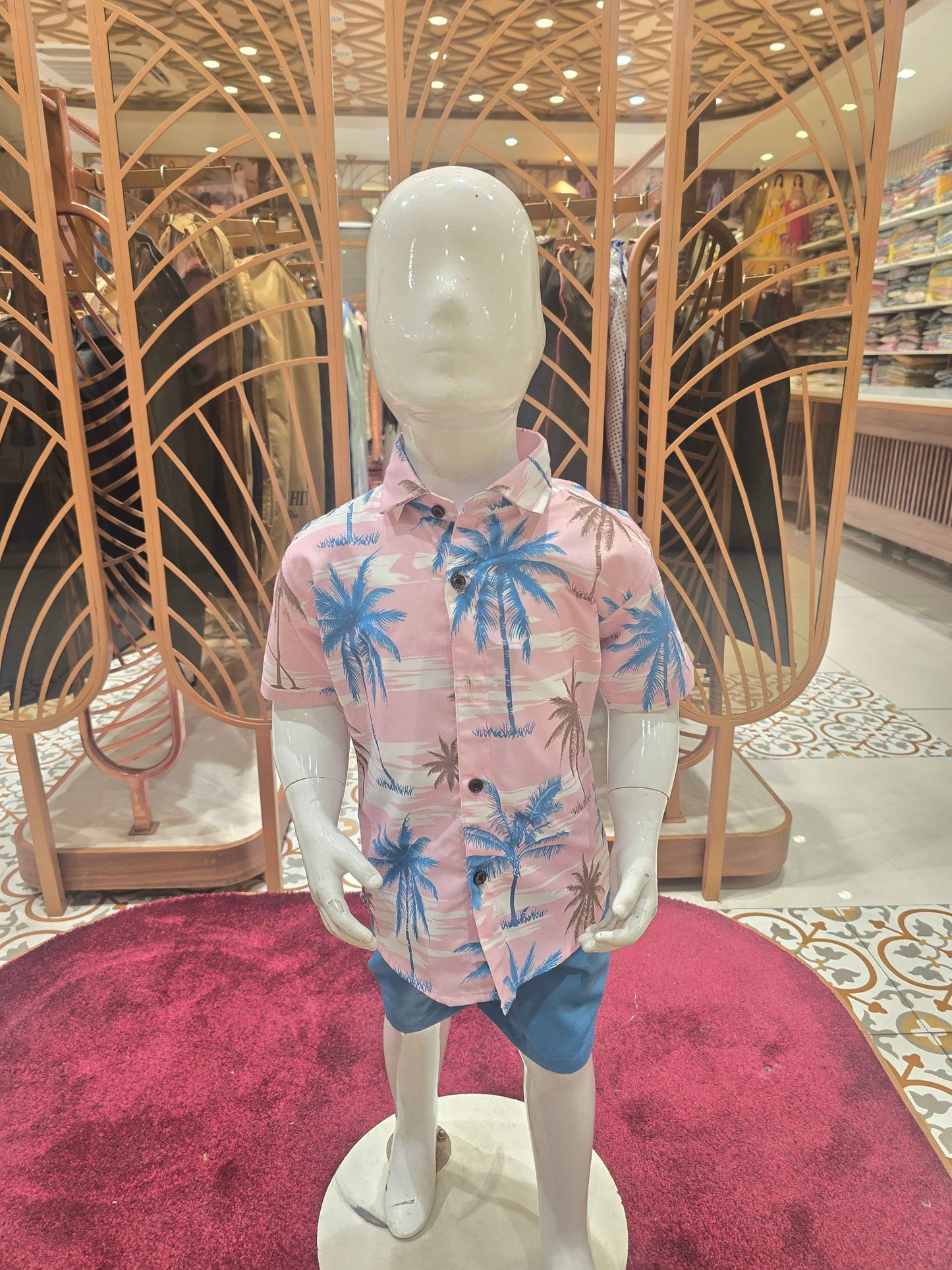 Printed lycra Material blue with pink colour capri set