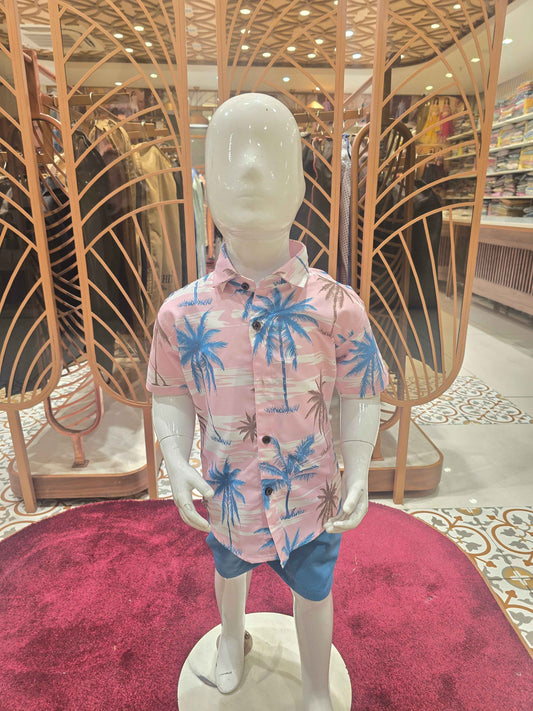 Printed lycra Material blue with pink colour capri set