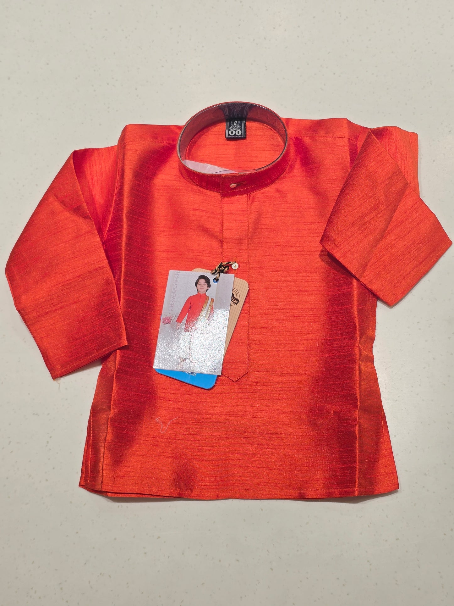 Orange Semi Silk Dhoti Set for Boys