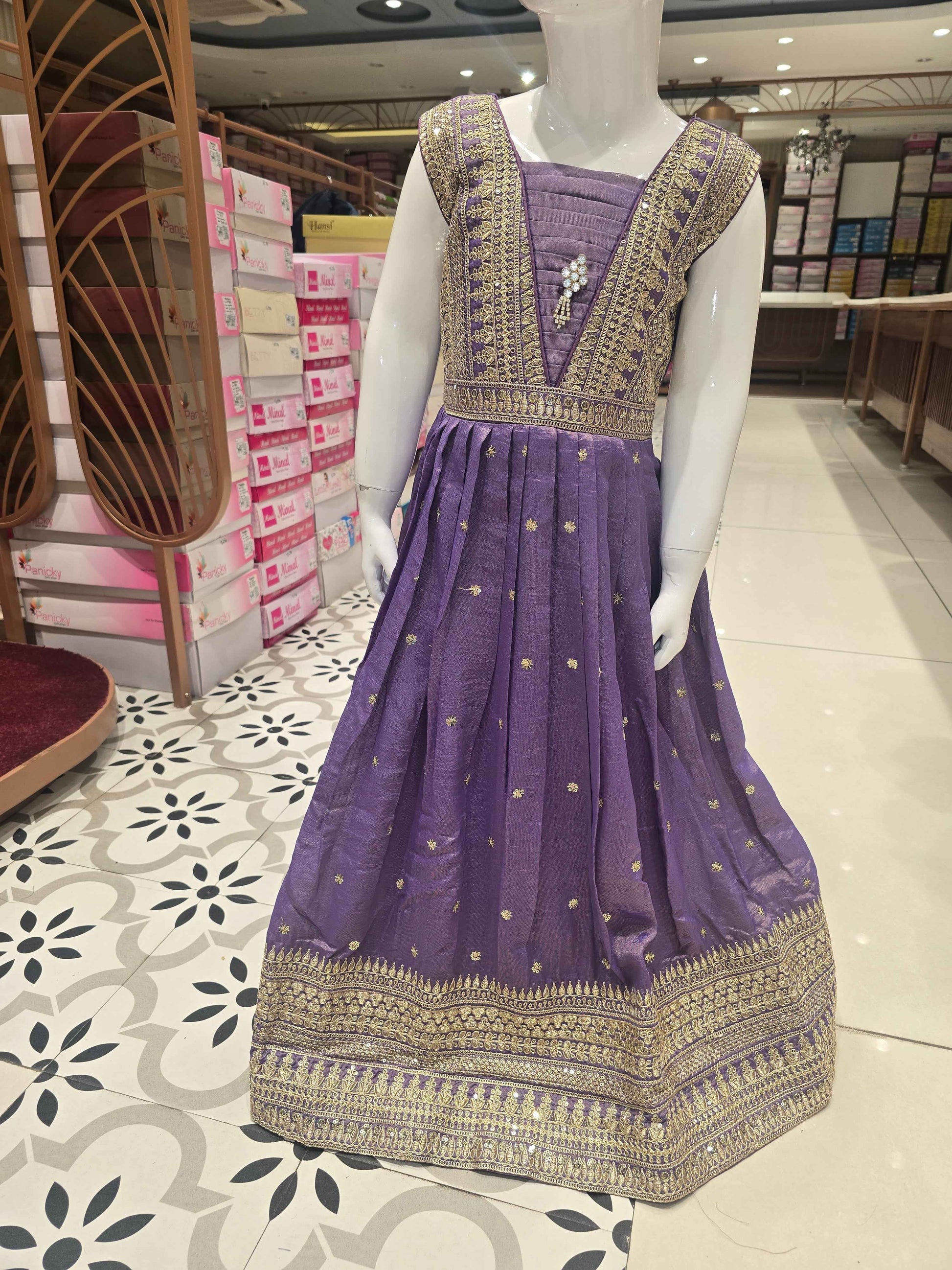 girls' traditional floor-length ethnic gown featured in a rich shade of purple