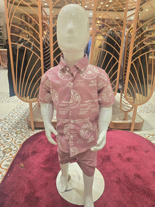 Printed lenin material onion pink colour capri set with half sleeves